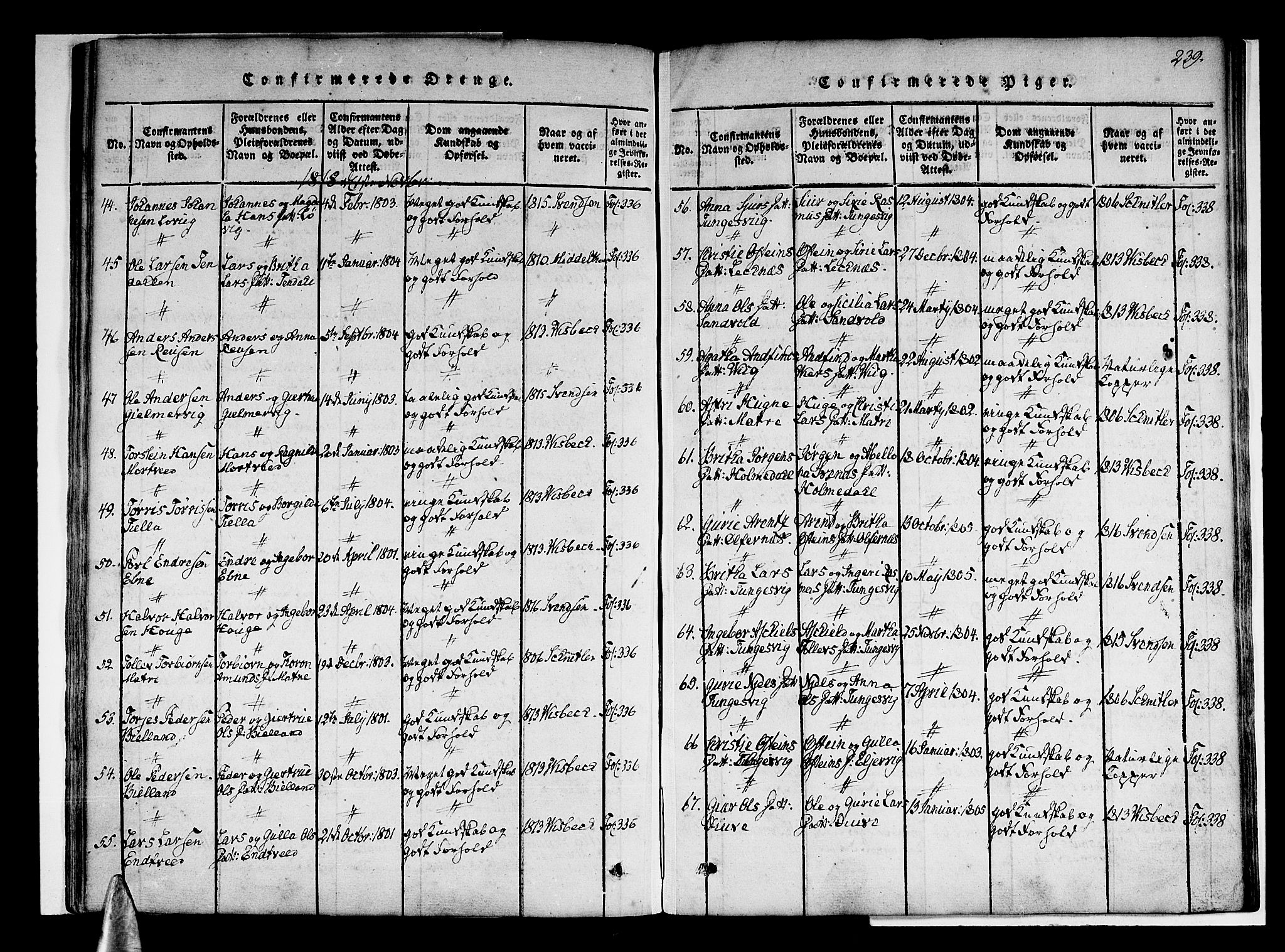 Skånevik sokneprestembete, AV/SAB-A-77801/H/Haa: Parish register (official) no. A 3, 1815-1828, p. 239