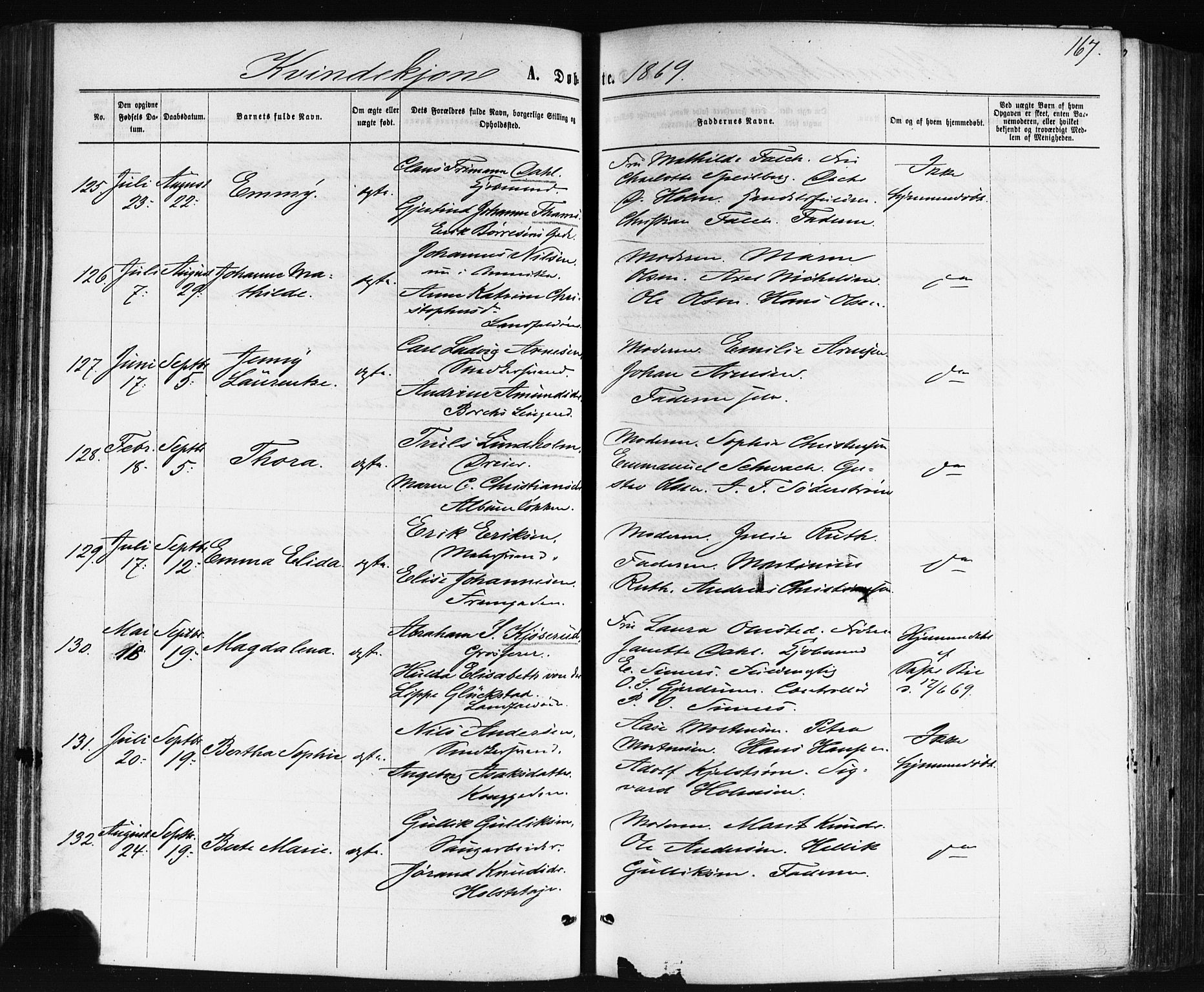 Bragernes kirkebøker, AV/SAKO-A-6/F/Fb/L0004: Parish register (official) no. II 4, 1869-1875, p. 167