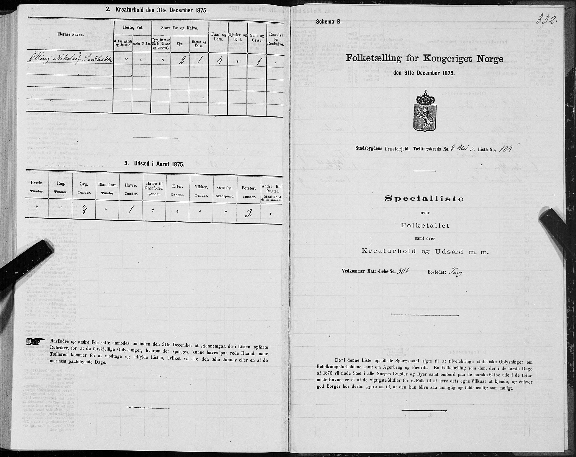 SAT, 1875 census for 1625P Stadsbygd, 1875, p. 1332