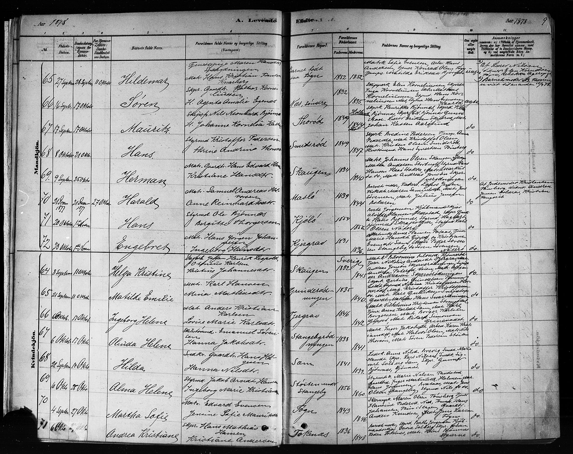 Nøtterøy kirkebøker, SAKO/A-354/F/Fa/L0008: Parish register (official) no. I 8, 1878-1893, p. 9