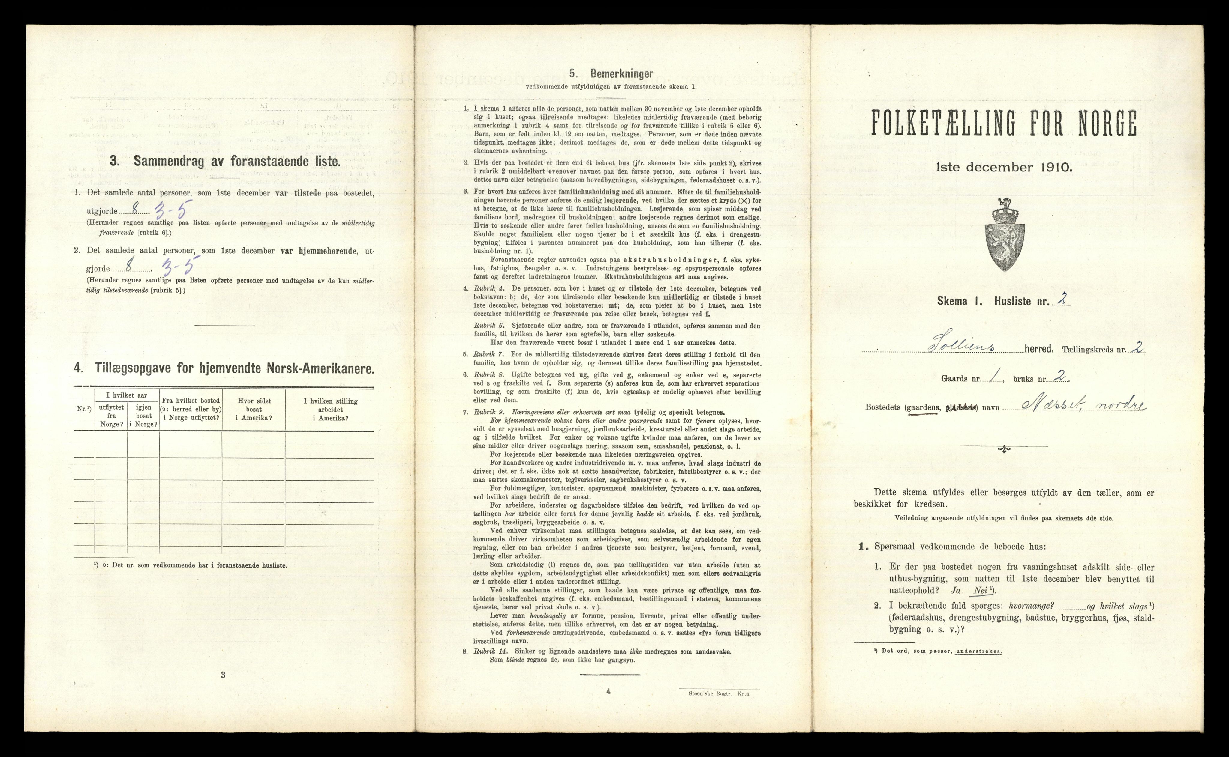 RA, 1910 census for Sollia, 1910, p. 85