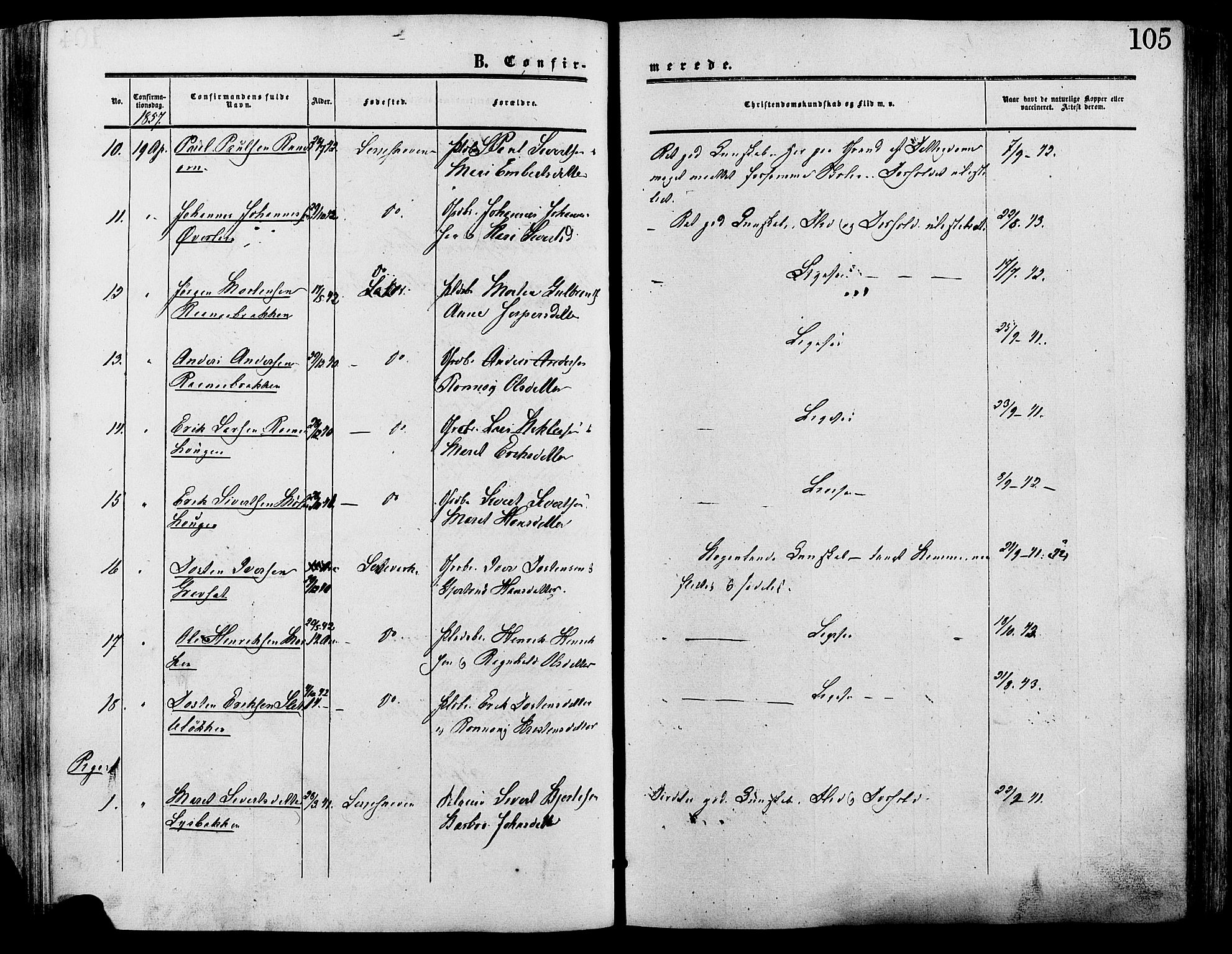 Lesja prestekontor, SAH/PREST-068/H/Ha/Haa/L0009: Parish register (official) no. 9, 1854-1889, p. 105