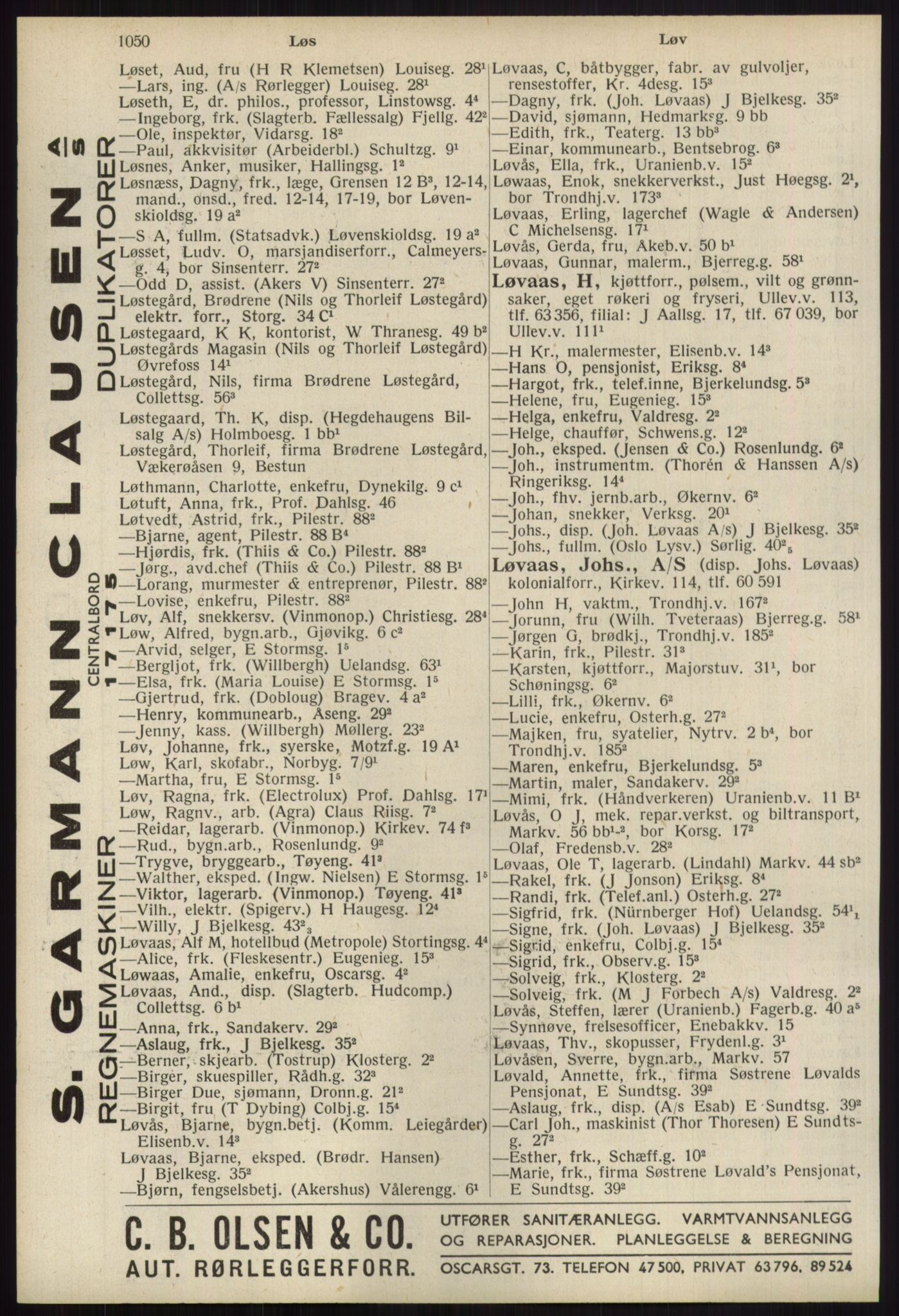 Kristiania/Oslo adressebok, PUBL/-, 1939, p. 1050