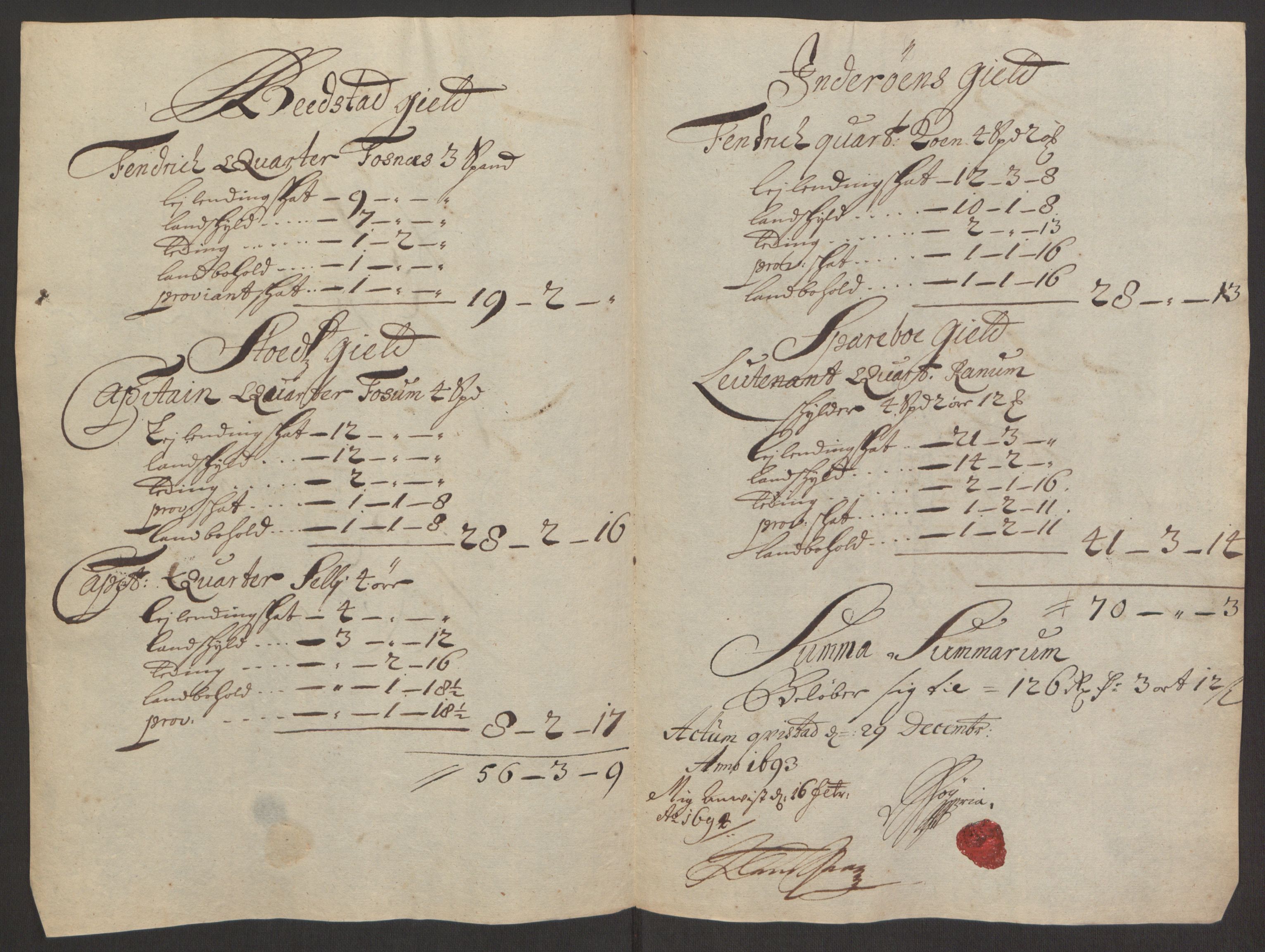 Rentekammeret inntil 1814, Reviderte regnskaper, Fogderegnskap, RA/EA-4092/R63/L4308: Fogderegnskap Inderøy, 1692-1694, p. 512