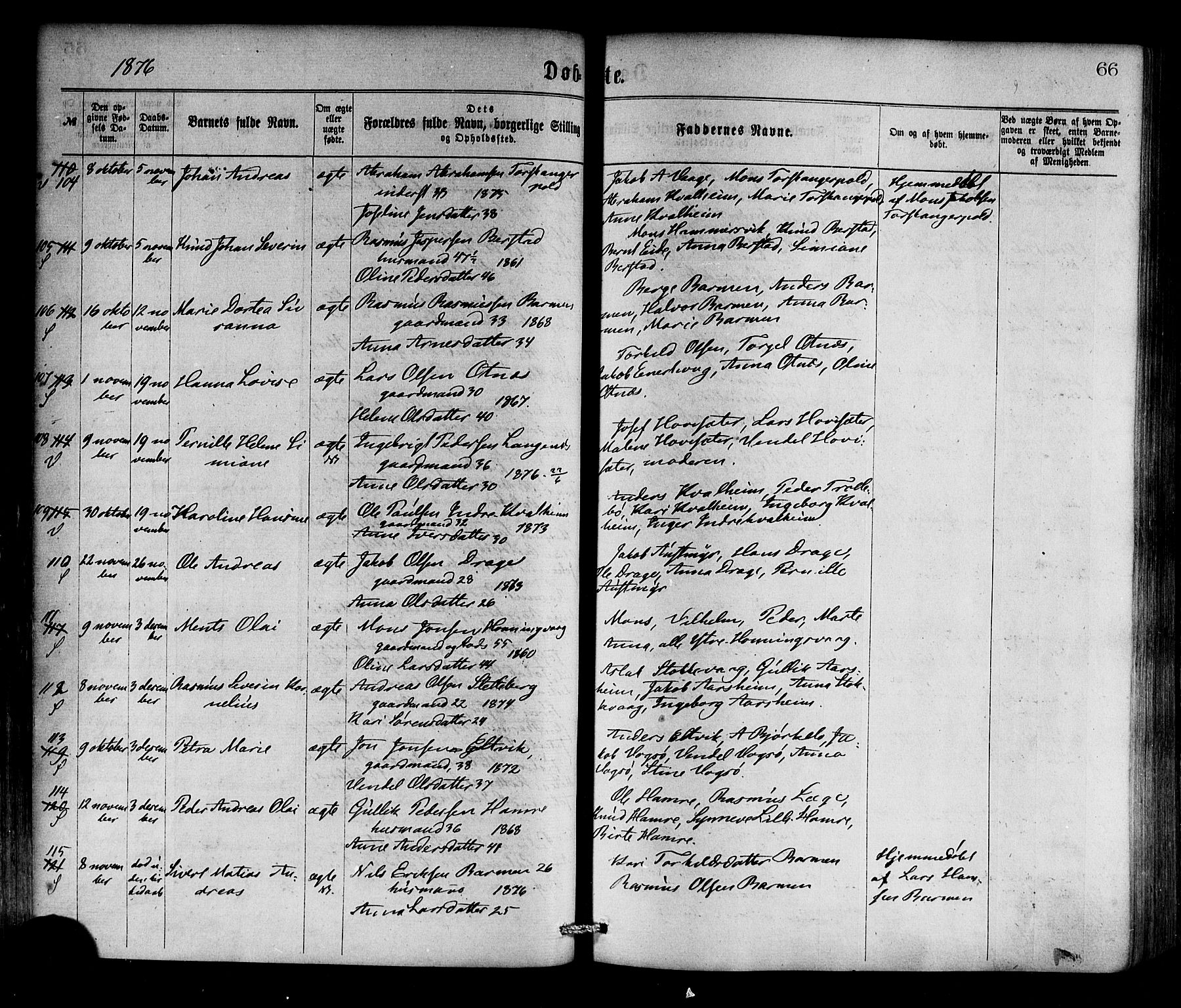 Selje sokneprestembete, SAB/A-99938/H/Ha/Haa/Haaa: Parish register (official) no. A 12, 1870-1880, p. 66