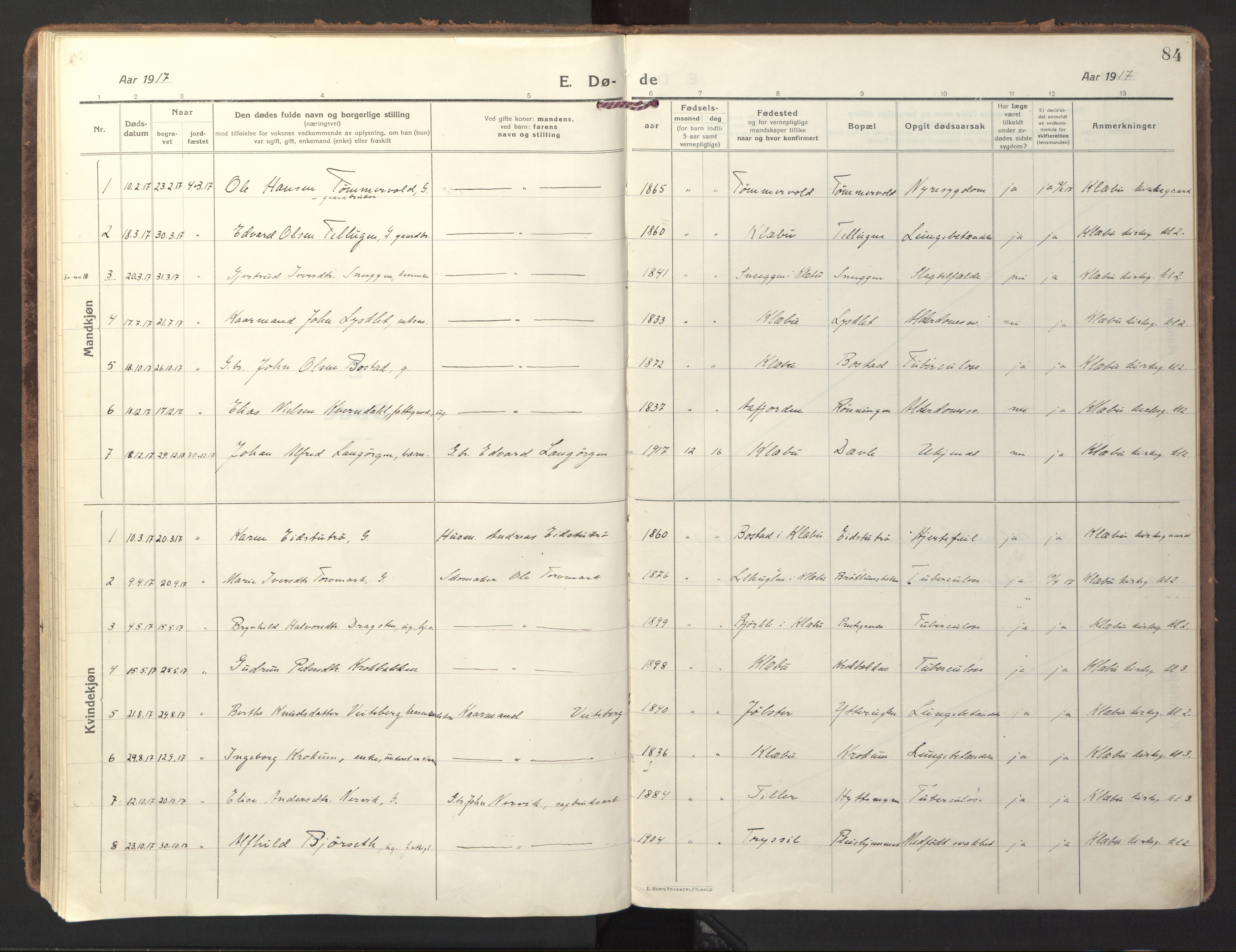 Ministerialprotokoller, klokkerbøker og fødselsregistre - Sør-Trøndelag, SAT/A-1456/618/L0449: Parish register (official) no. 618A12, 1917-1924, p. 84