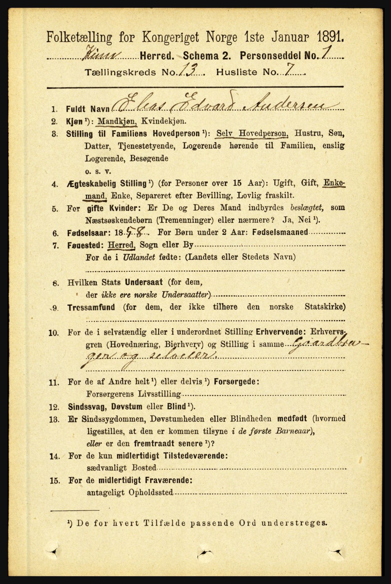 RA, 1891 census for 1437 Kinn, 1891, p. 5093