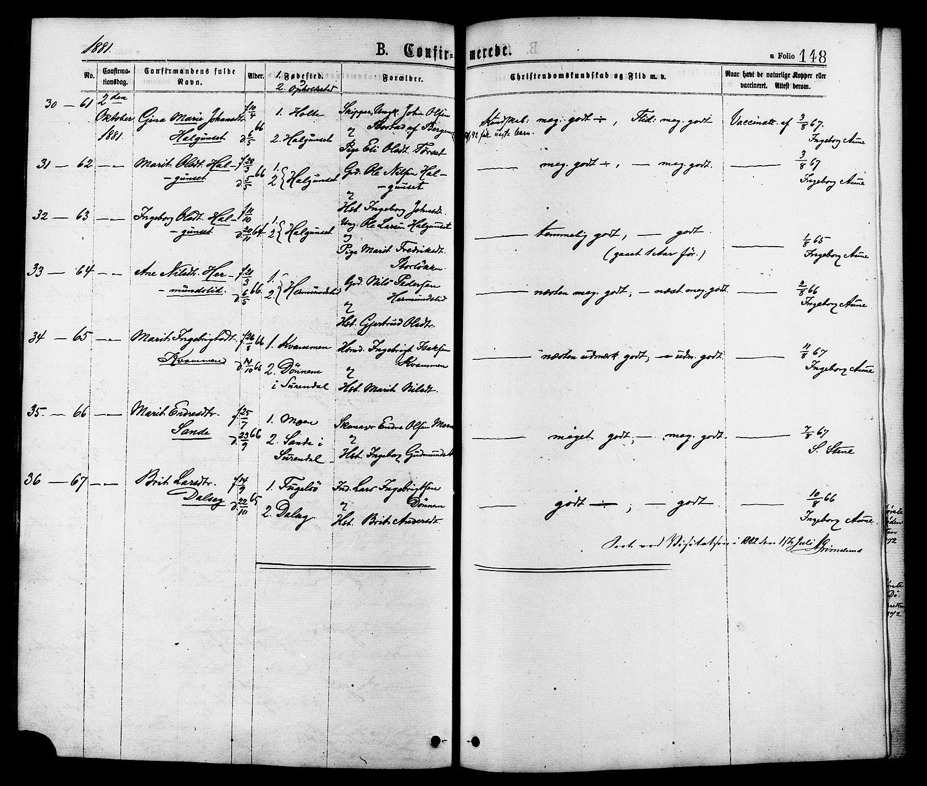 Ministerialprotokoller, klokkerbøker og fødselsregistre - Møre og Romsdal, AV/SAT-A-1454/598/L1068: Parish register (official) no. 598A02, 1872-1881, p. 148