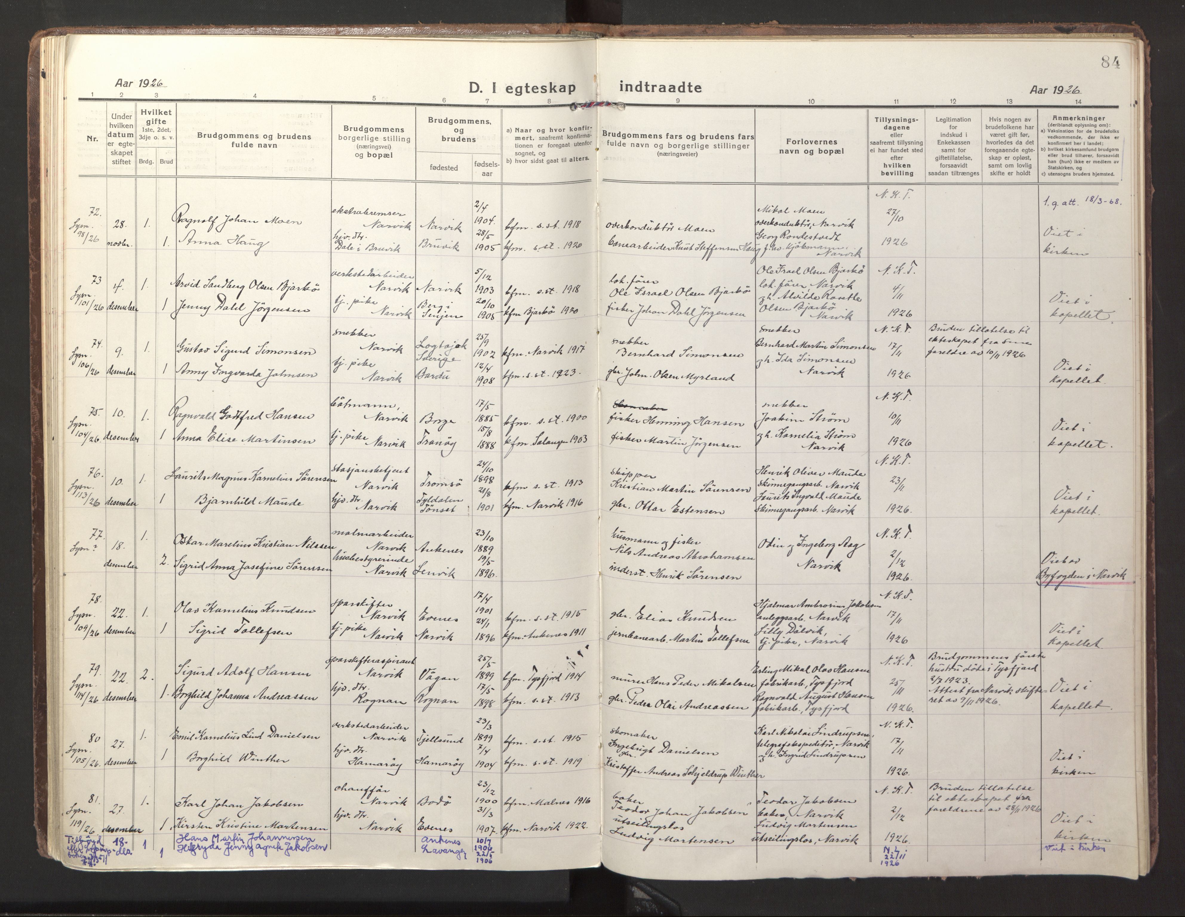 Ministerialprotokoller, klokkerbøker og fødselsregistre - Nordland, SAT/A-1459/871/L1002: Parish register (official) no. 871A18, 1917-1926, p. 84