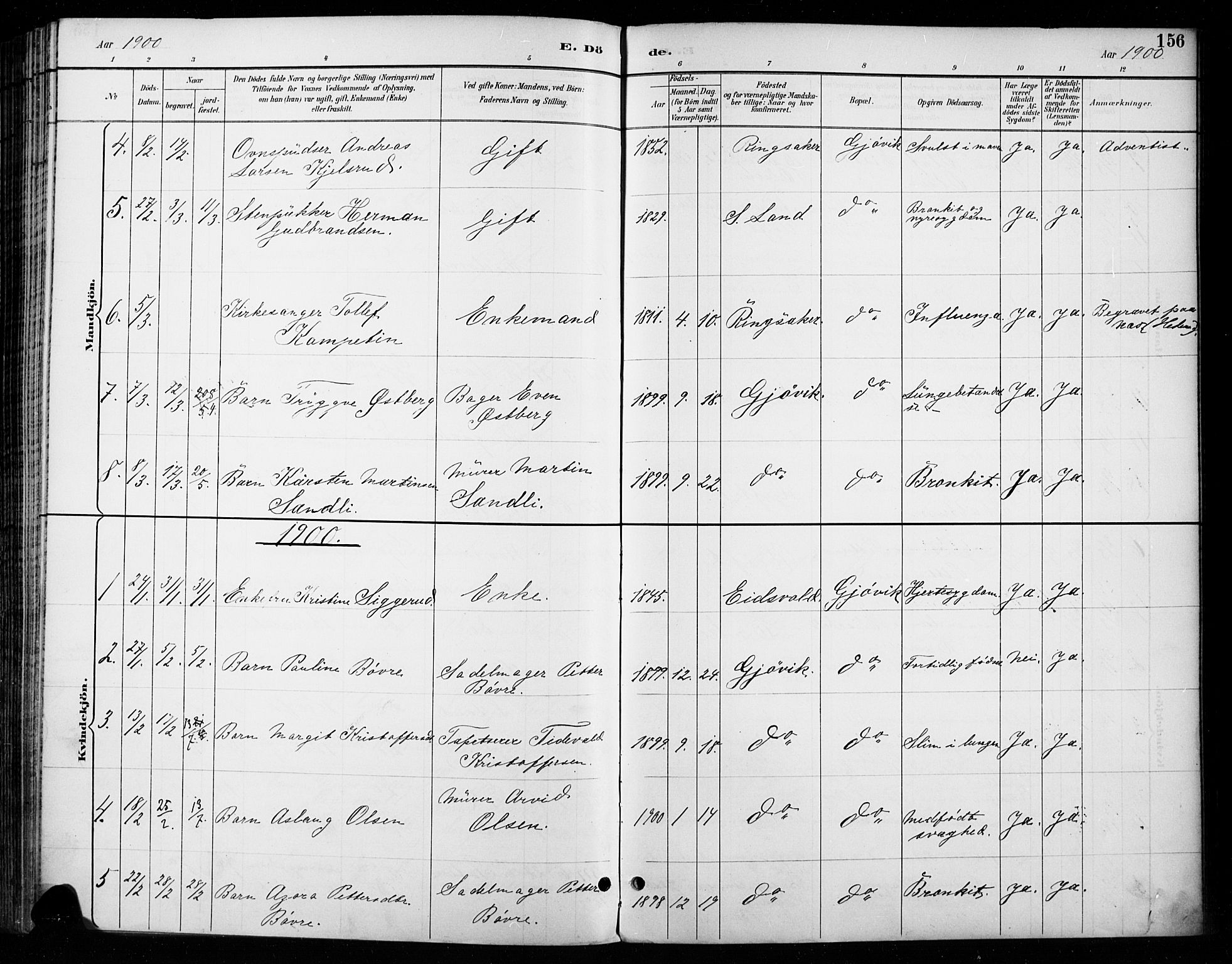 Vardal prestekontor, AV/SAH-PREST-100/H/Ha/Haa/L0011: Parish register (official) no. 11, 1891-1901, p. 156