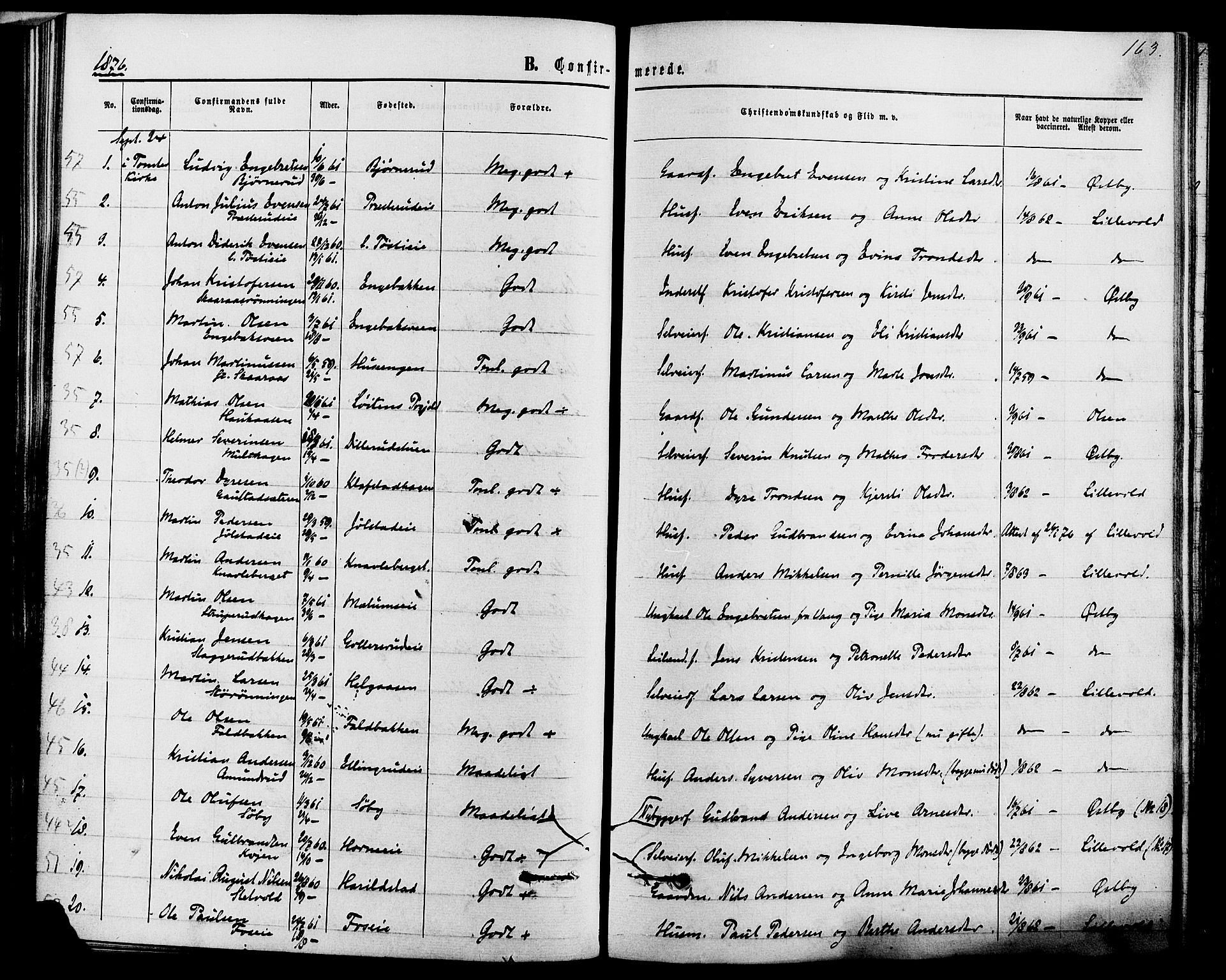 Romedal prestekontor, AV/SAH-PREST-004/K/L0006: Parish register (official) no. 6, 1866-1886, p. 163