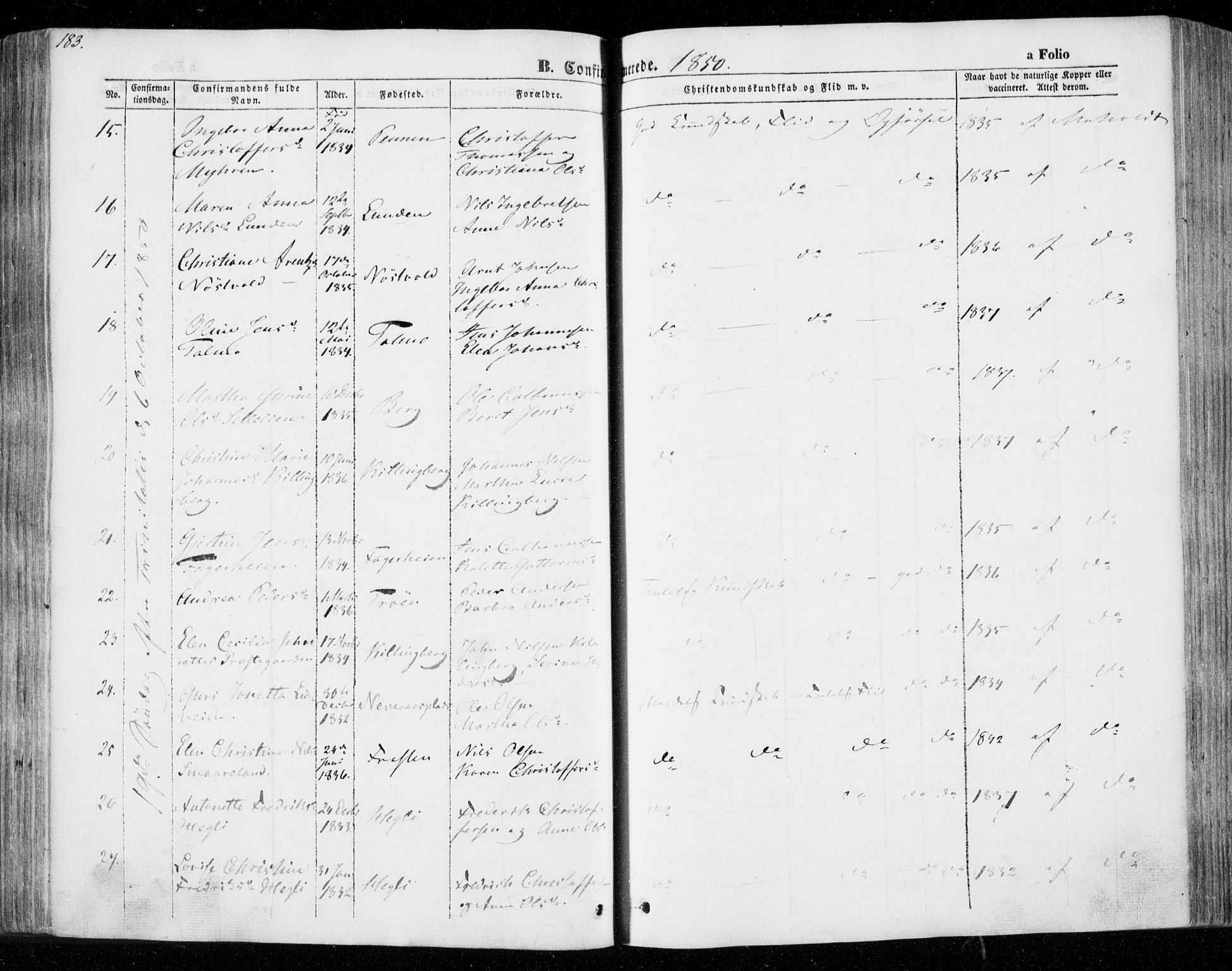 Ministerialprotokoller, klokkerbøker og fødselsregistre - Nord-Trøndelag, SAT/A-1458/701/L0007: Parish register (official) no. 701A07 /1, 1842-1854, p. 183