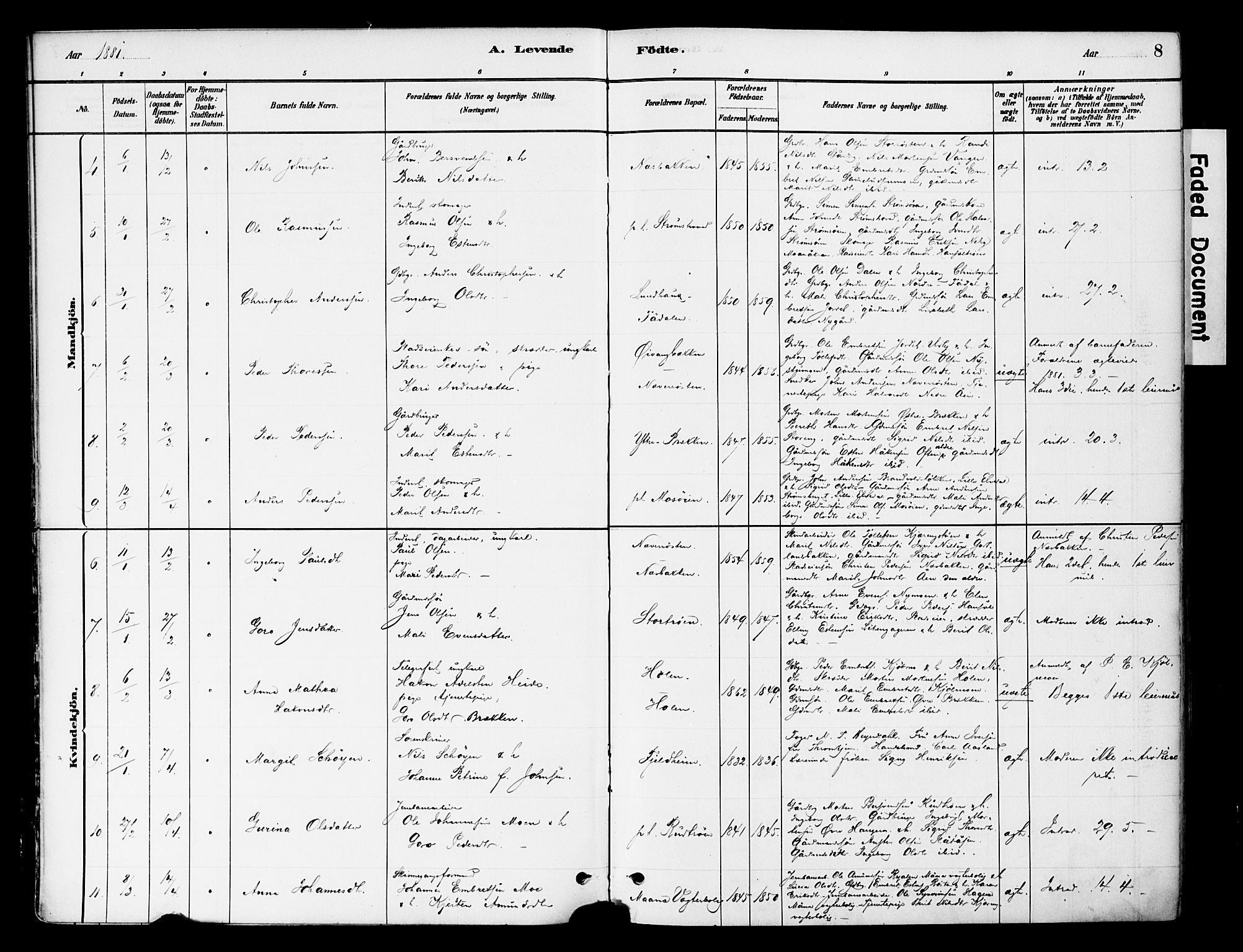 Tynset prestekontor, SAH/PREST-058/H/Ha/Haa/L0022: Parish register (official) no. 22, 1880-1899, p. 8