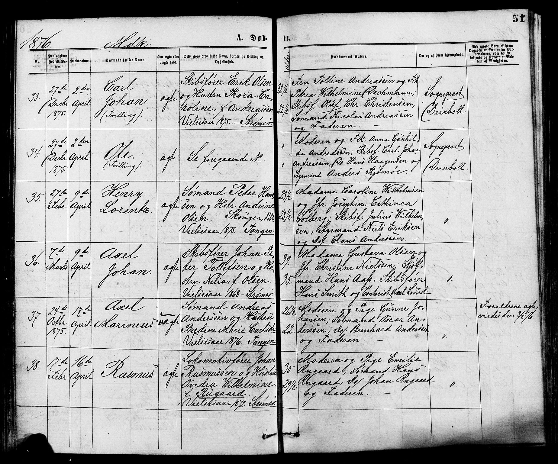 Strømsø kirkebøker, AV/SAKO-A-246/F/Fa/L0019: Parish register (official) no. I 19, 1874-1877, p. 51