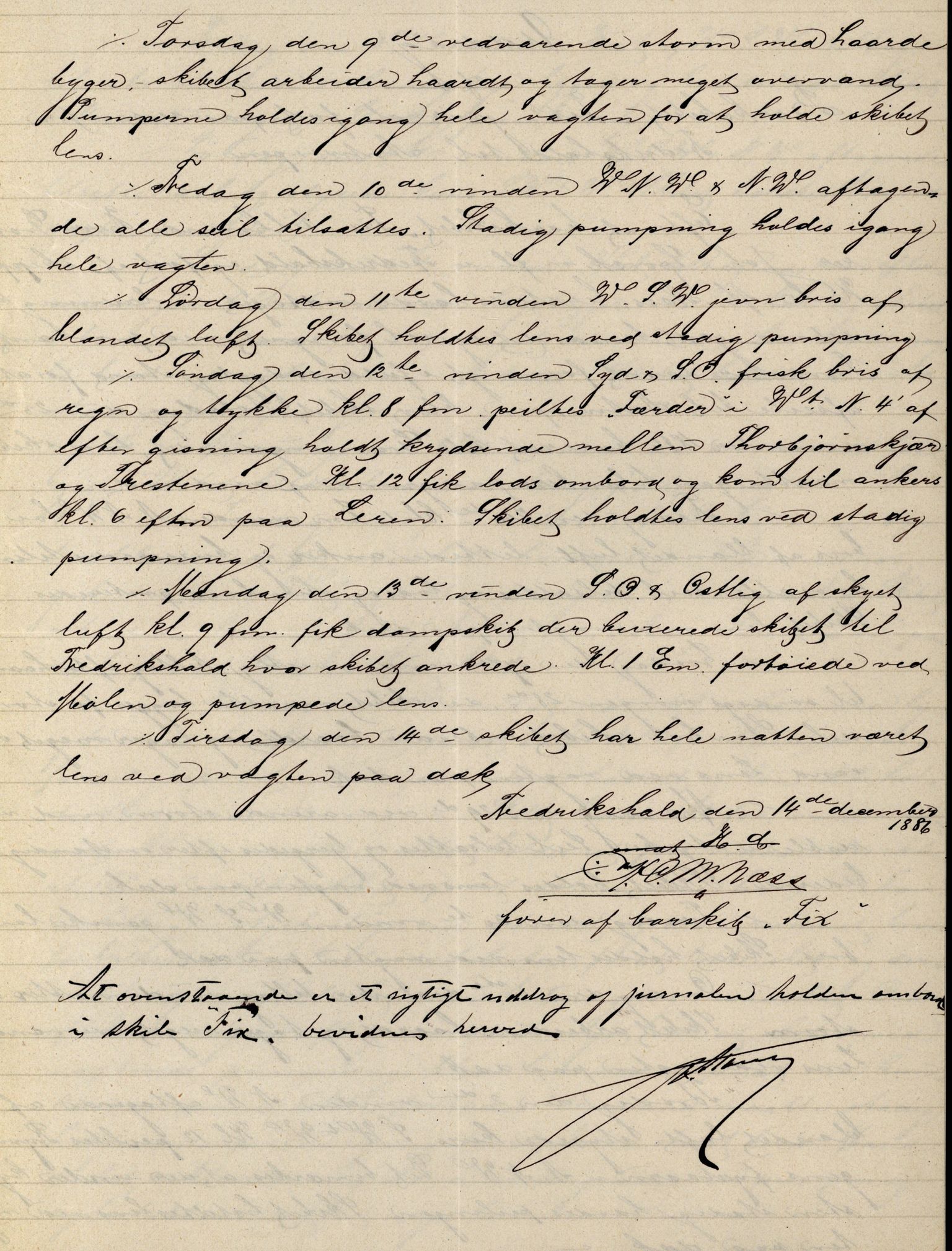 Pa 63 - Østlandske skibsassuranceforening, VEMU/A-1079/G/Ga/L0019/0007: Havaridokumenter / Flora, Foldin, Fix, Flora, Hast, Kvik, Pehr, 1886-1887, p. 19