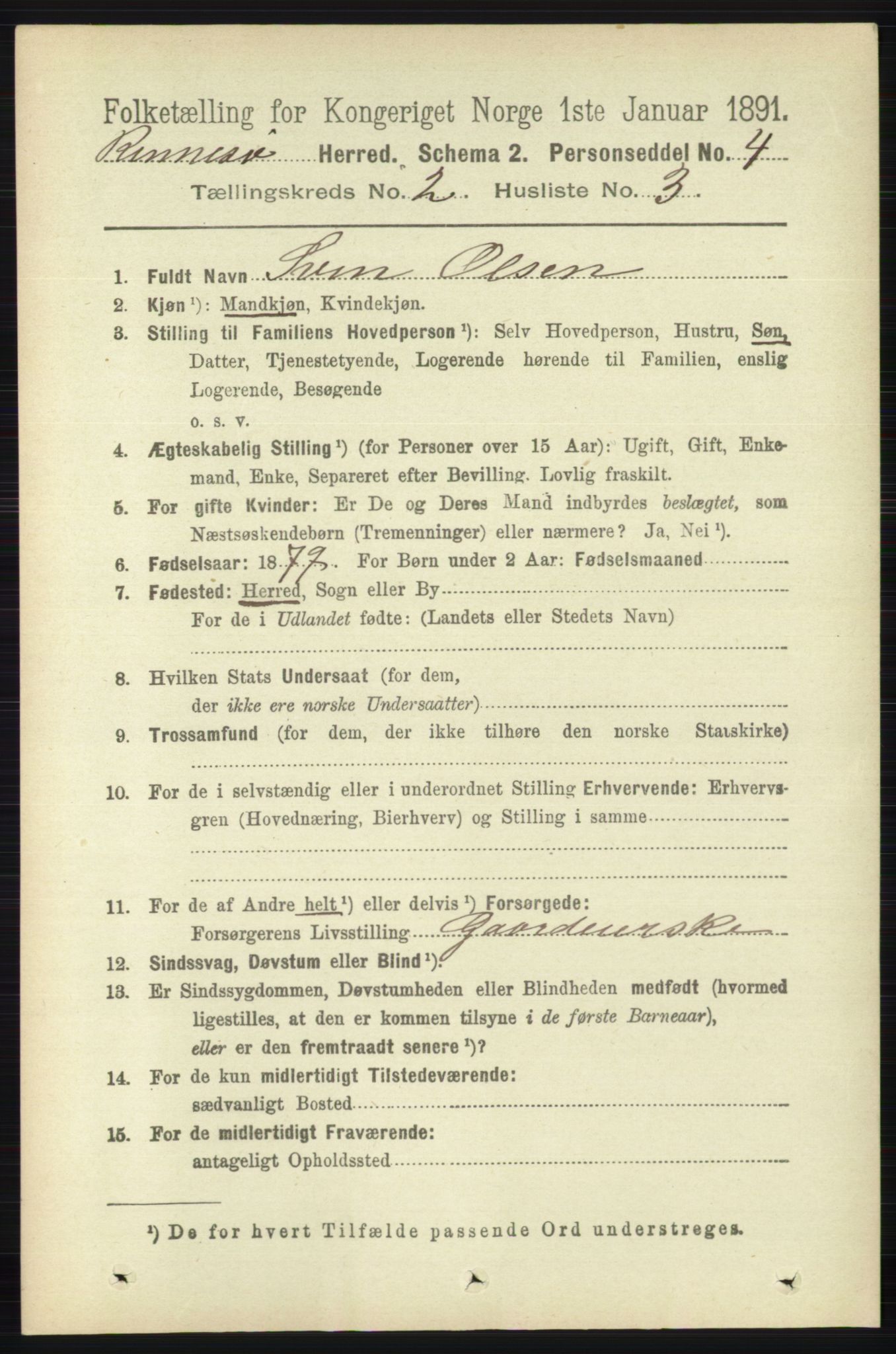 RA, 1891 census for 1142 Rennesøy, 1891, p. 465