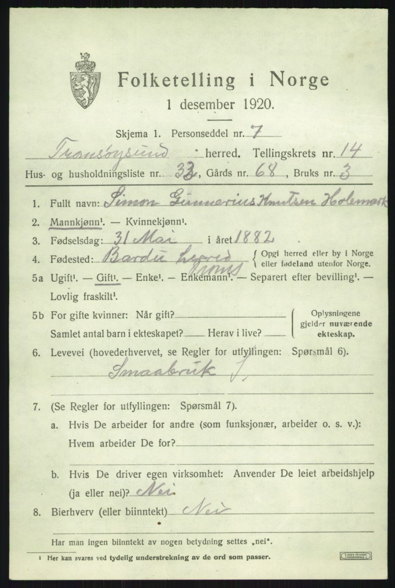 SATØ, 1920 census for Tromsøysund, 1920, p. 8900