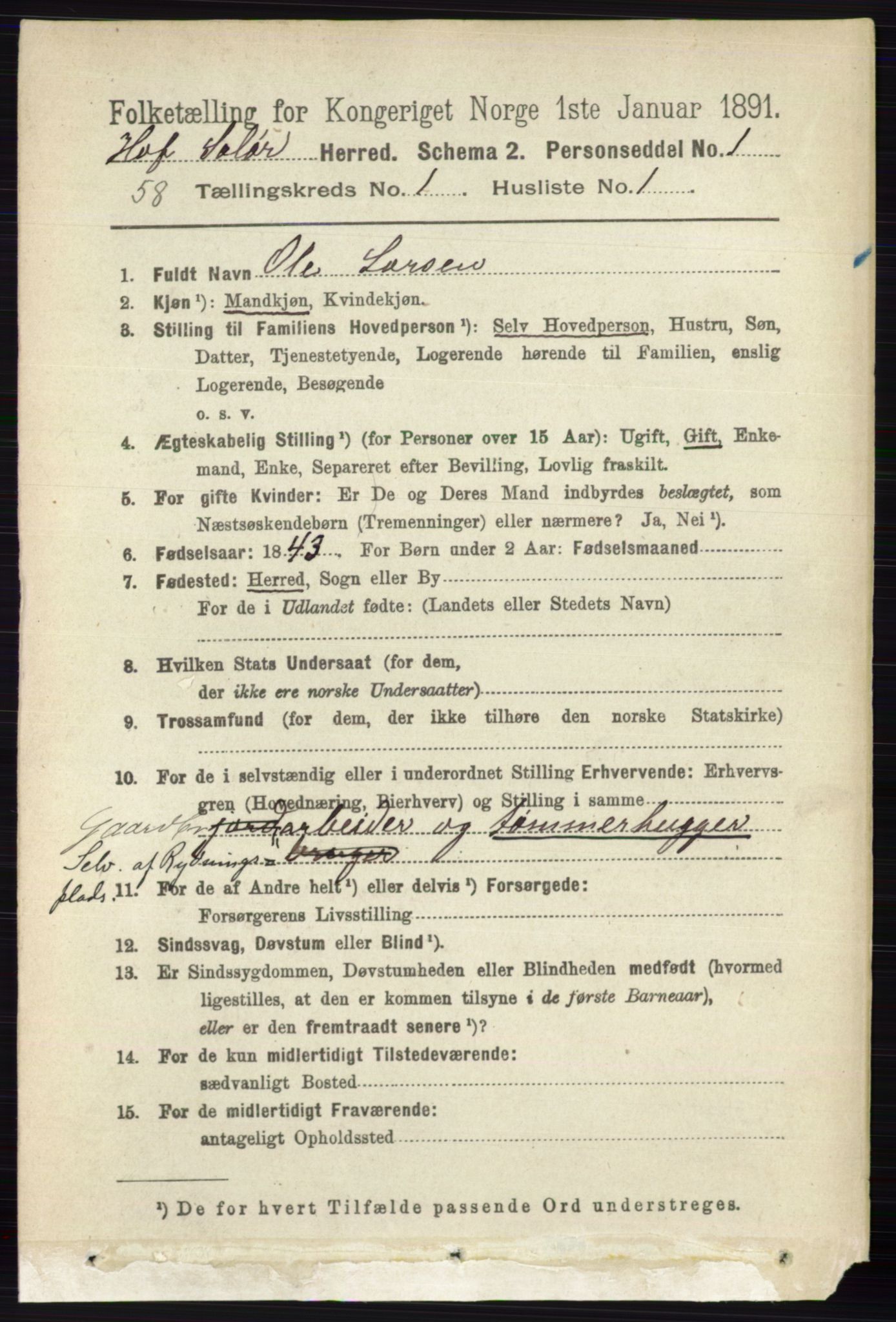 RA, 1891 census for 0424 Hof, 1891, p. 86