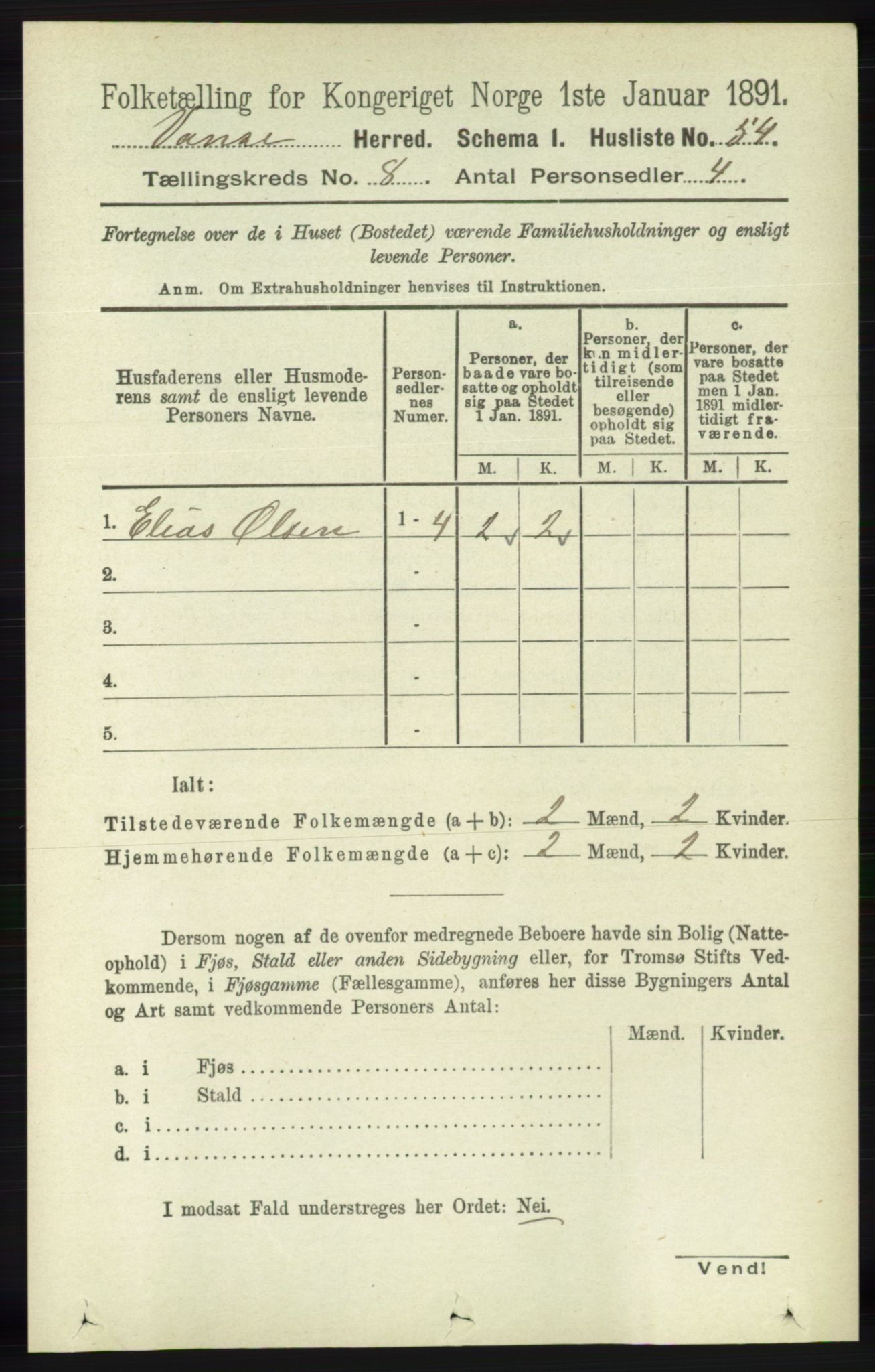 RA, 1891 census for 1041 Vanse, 1891, p. 4895