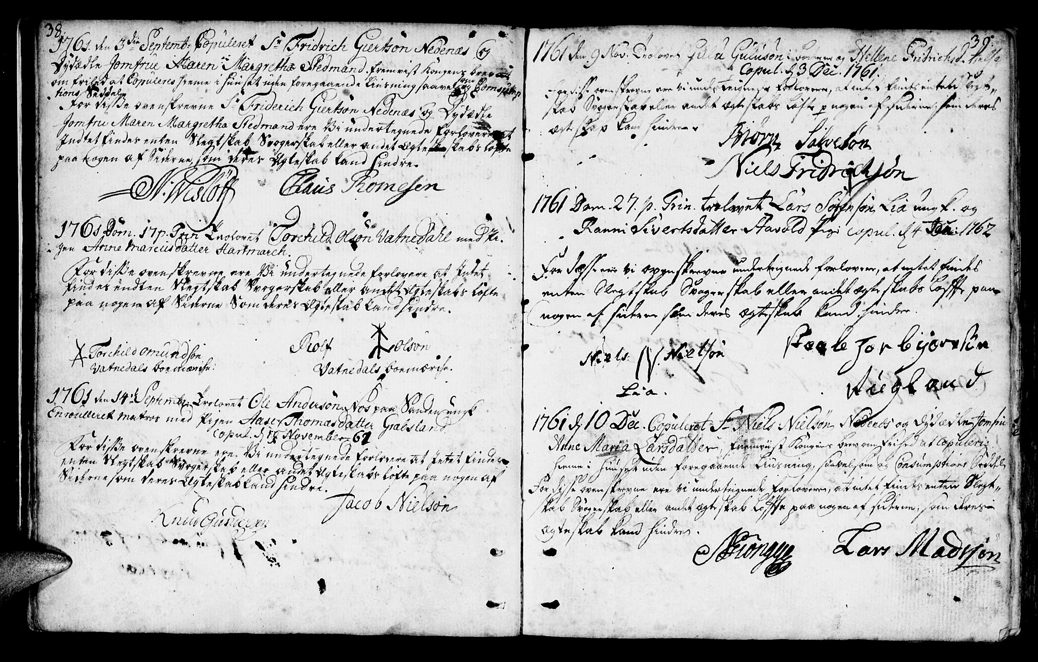 Mandal sokneprestkontor, AV/SAK-1111-0030/F/Fa/Faa/L0006: Parish register (official) no. A 6, 1755-1783, p. 38-39