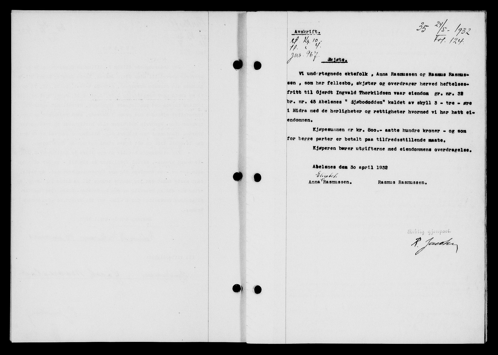 Flekkefjord sorenskriveri, SAK/1221-0001/G/Gb/Gba/L0047: Mortgage book no. 45, 1931-1932, Deed date: 24.05.1932