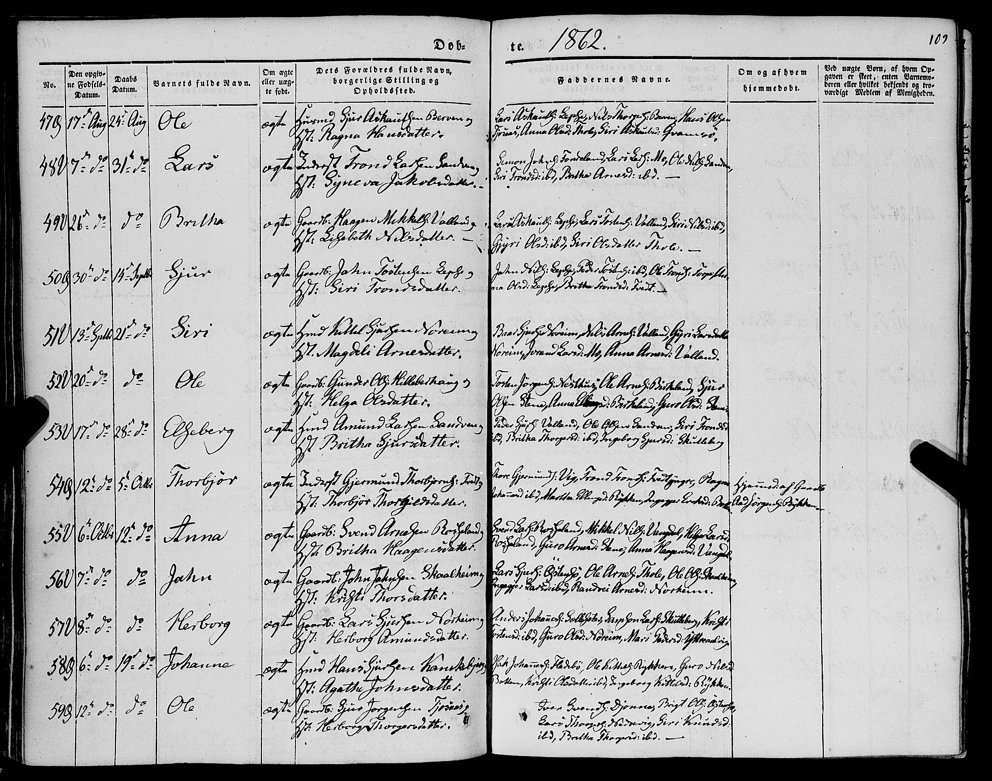 Kvam sokneprestembete, AV/SAB-A-76201/H/Haa: Parish register (official) no. A 8, 1844-1863, p. 109