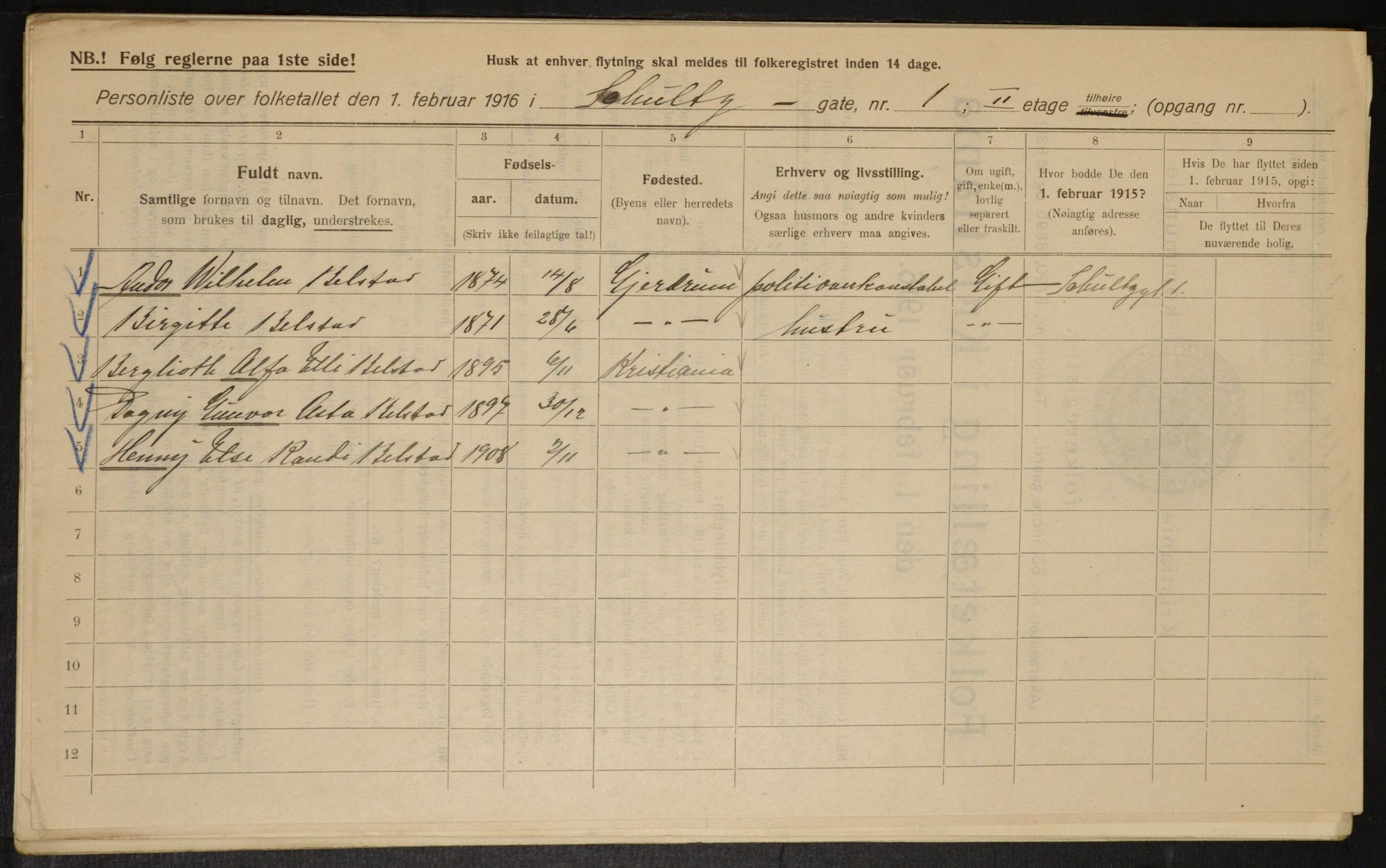 OBA, Municipal Census 1916 for Kristiania, 1916, p. 92662