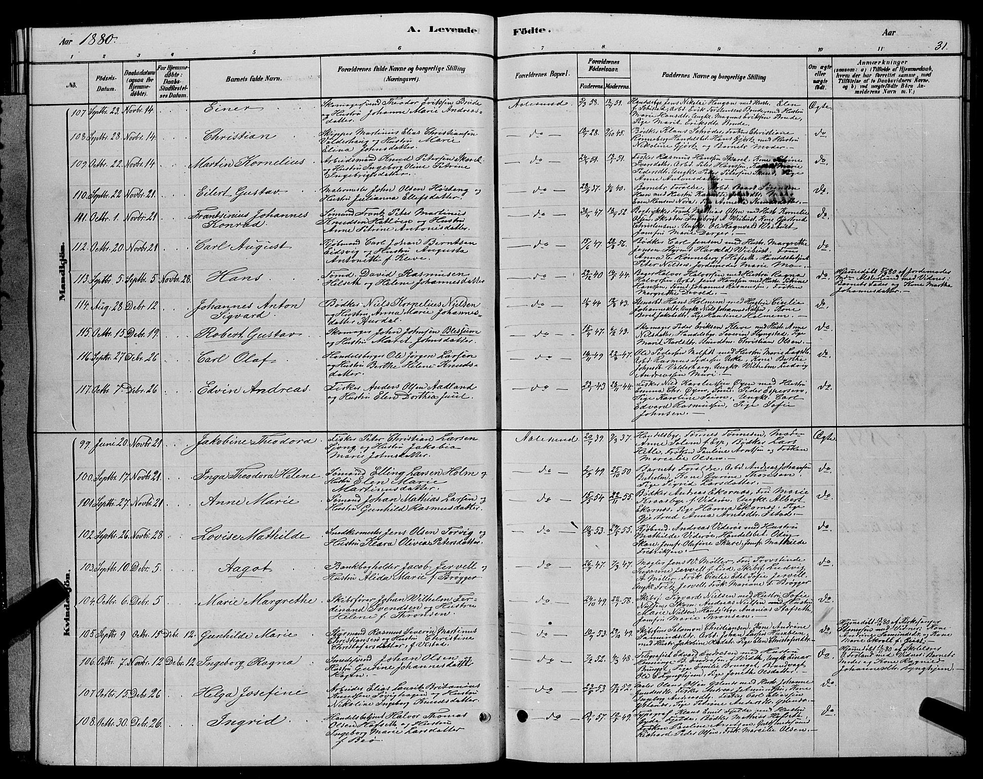 Ministerialprotokoller, klokkerbøker og fødselsregistre - Møre og Romsdal, SAT/A-1454/529/L0466: Parish register (copy) no. 529C03, 1878-1888, p. 31
