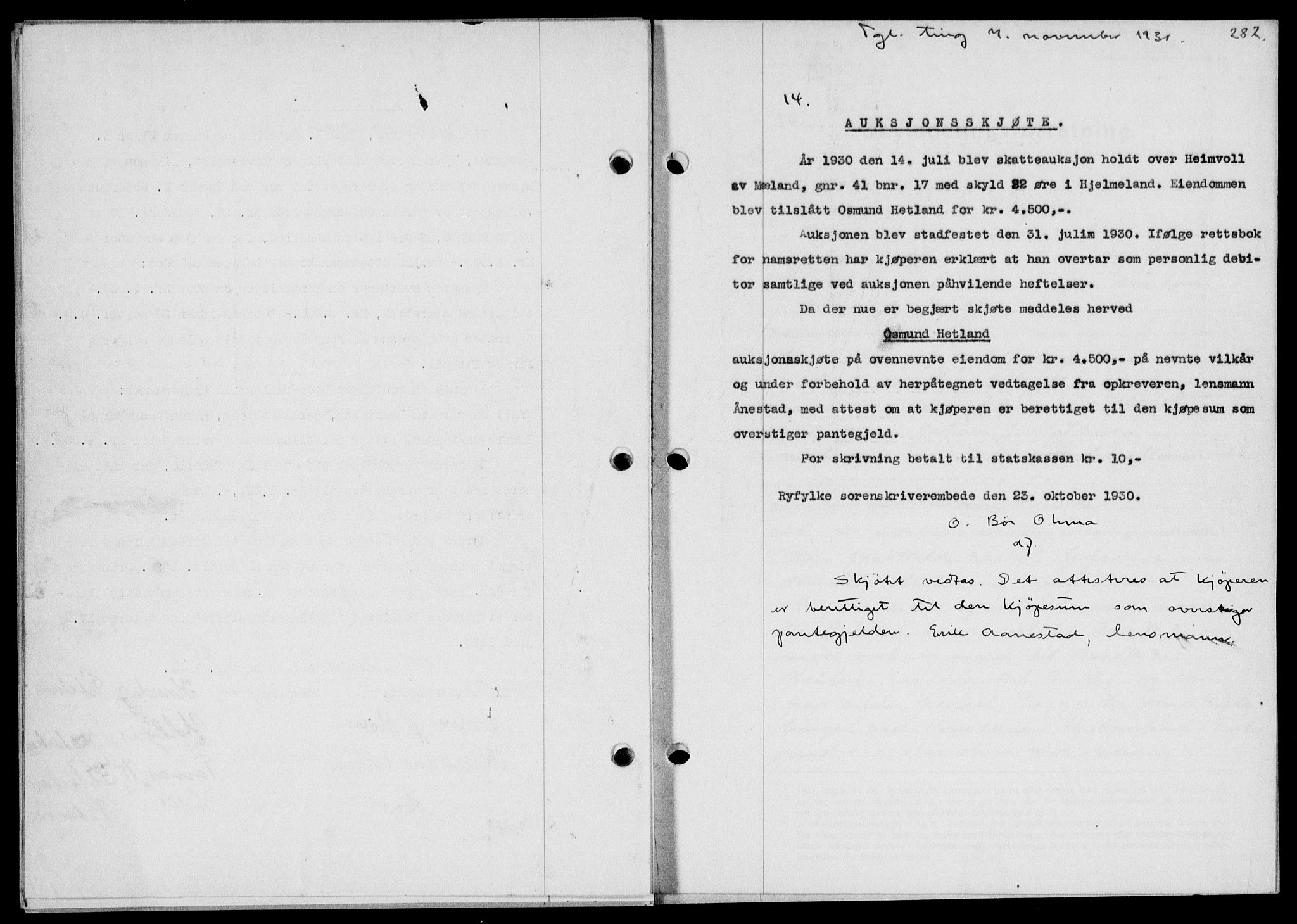 Ryfylke tingrett, AV/SAST-A-100055/001/II/IIB/L0061: Mortgage book no. 40, 1930-1931, Deed date: 07.11.1930