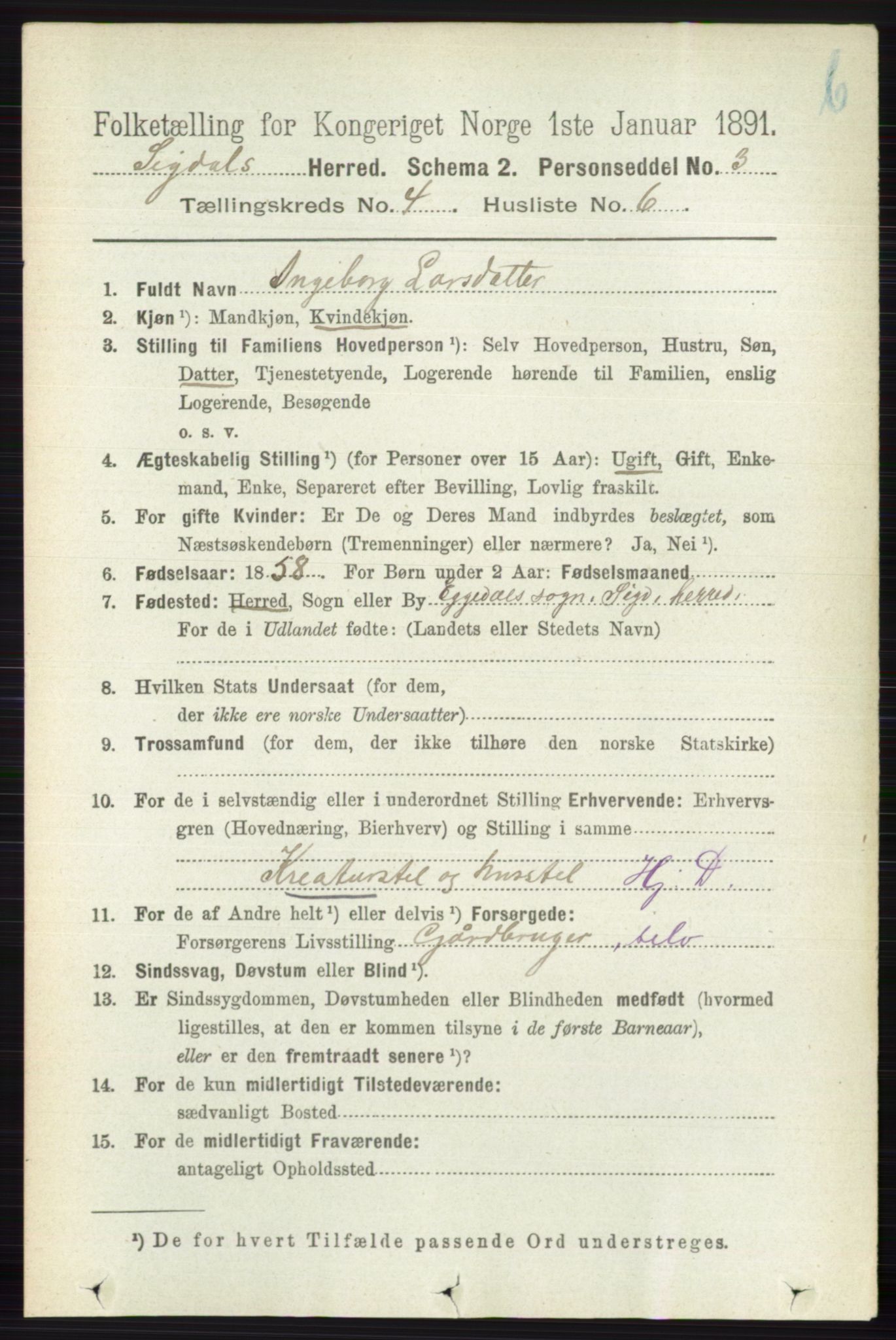 RA, 1891 census for 0621 Sigdal, 1891, p. 4700