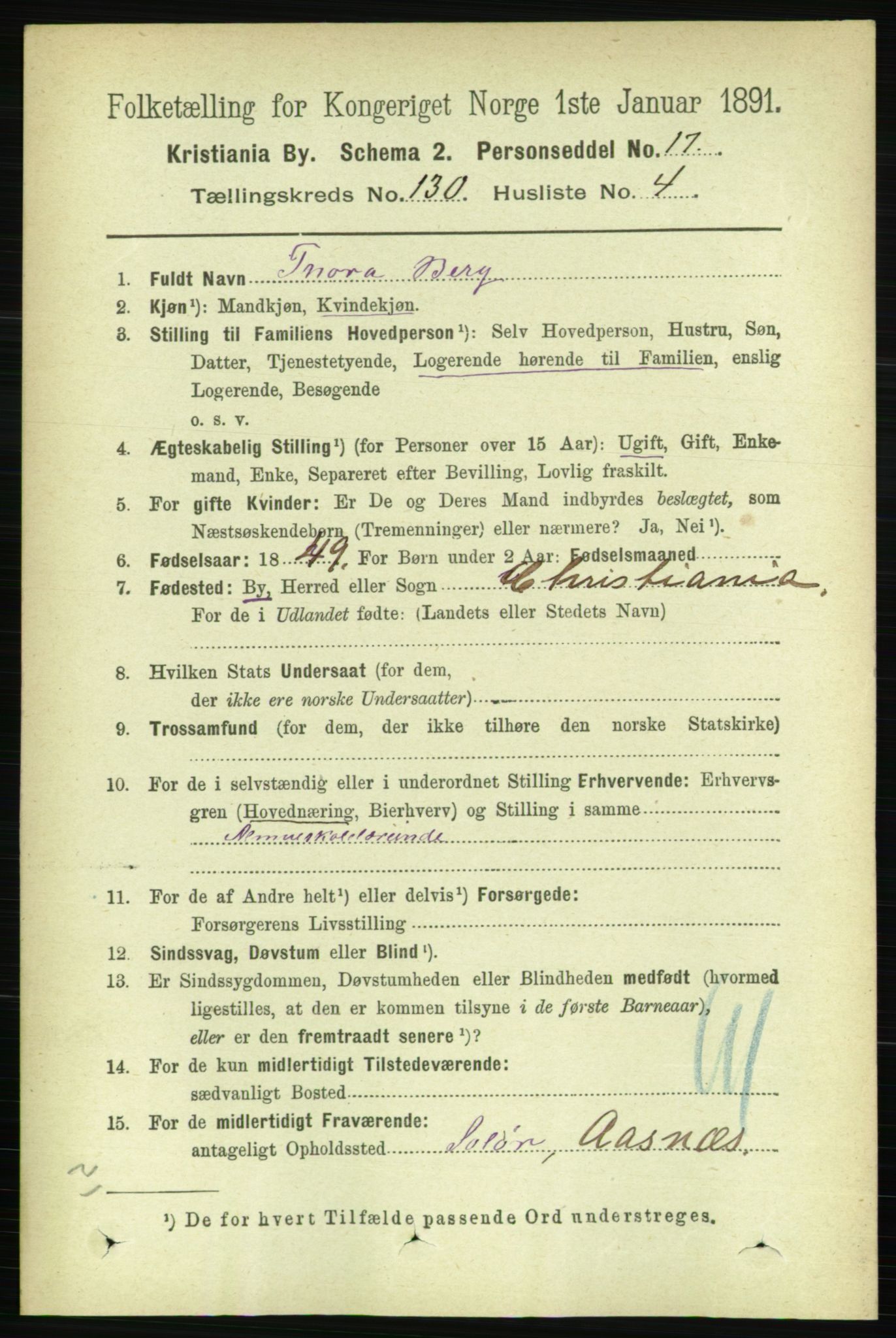 RA, 1891 census for 0301 Kristiania, 1891, p. 70110