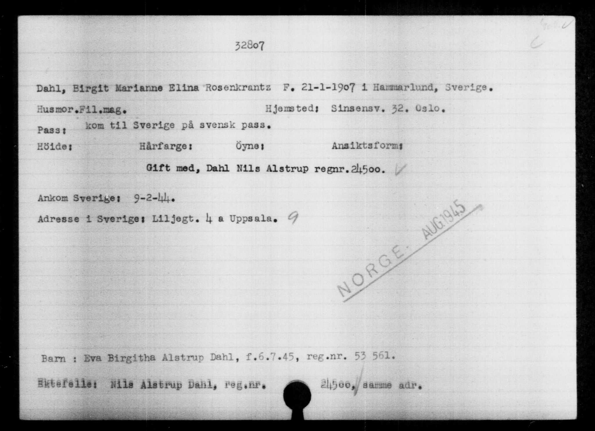 Utenriksstasjonene, Legasjonen i Stockholm, Flyktningkontoret, AV/RA-S-6753/V/Va/L0013: Kjesäterkartoteket, flyktninger med registreringsnr. 31500-34731, 1940-1945, p. 1369
