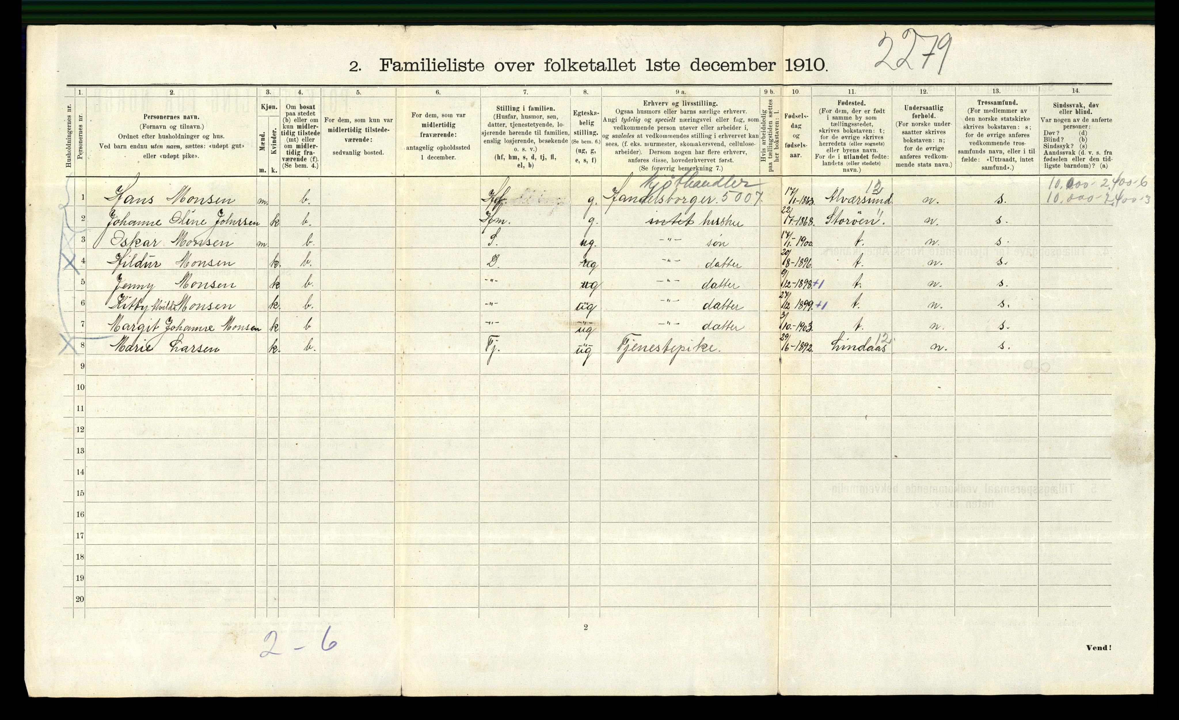 RA, 1910 census for Bergen, 1910, p. 14556