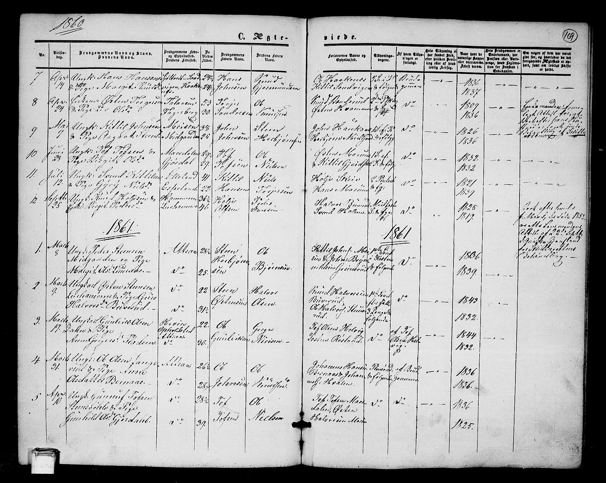 Tinn kirkebøker, SAKO/A-308/G/Ga/L0002: Parish register (copy) no. I 2, 1851-1883, p. 169