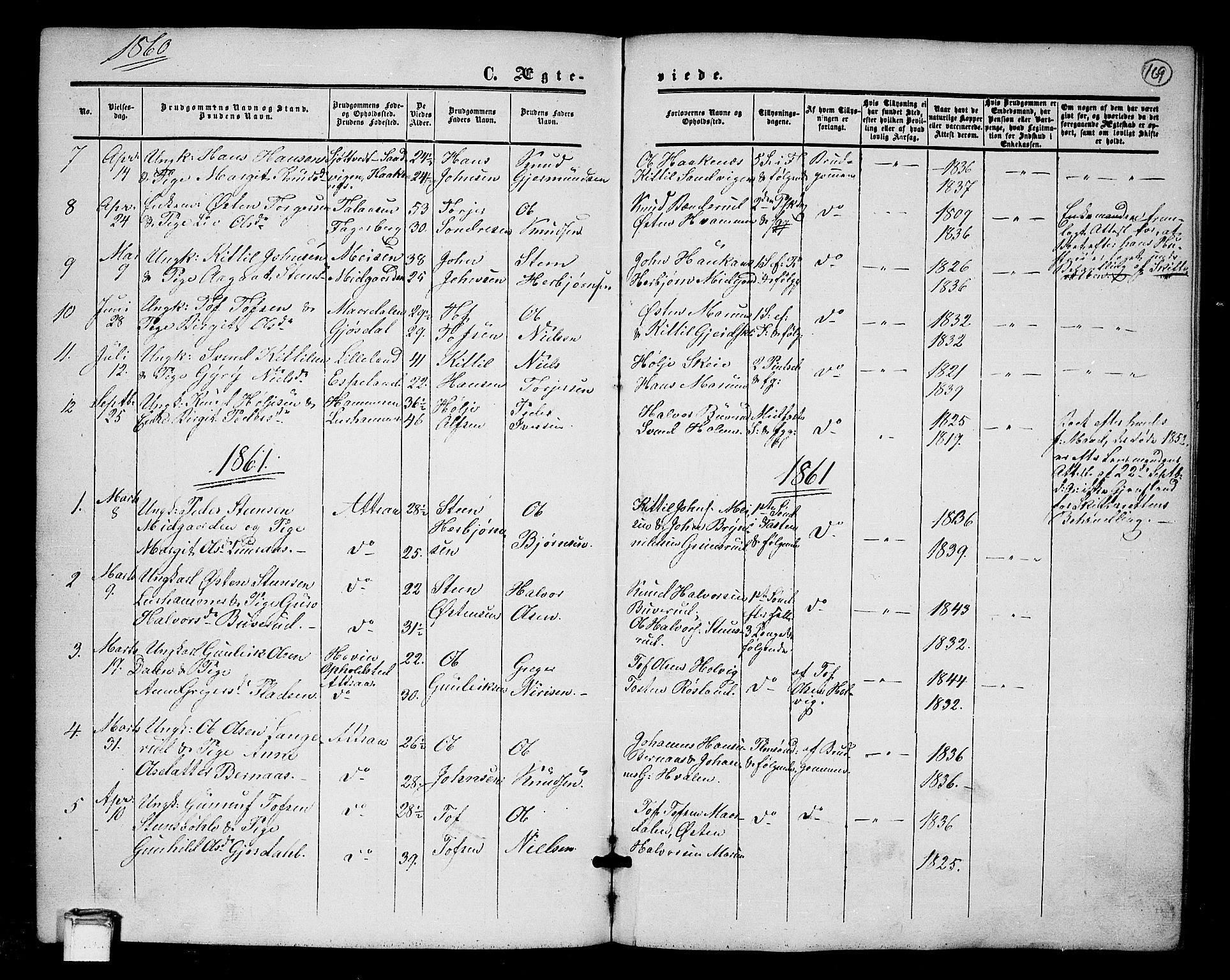 Tinn kirkebøker, AV/SAKO-A-308/G/Ga/L0002: Parish register (copy) no. I 2, 1851-1883, p. 169