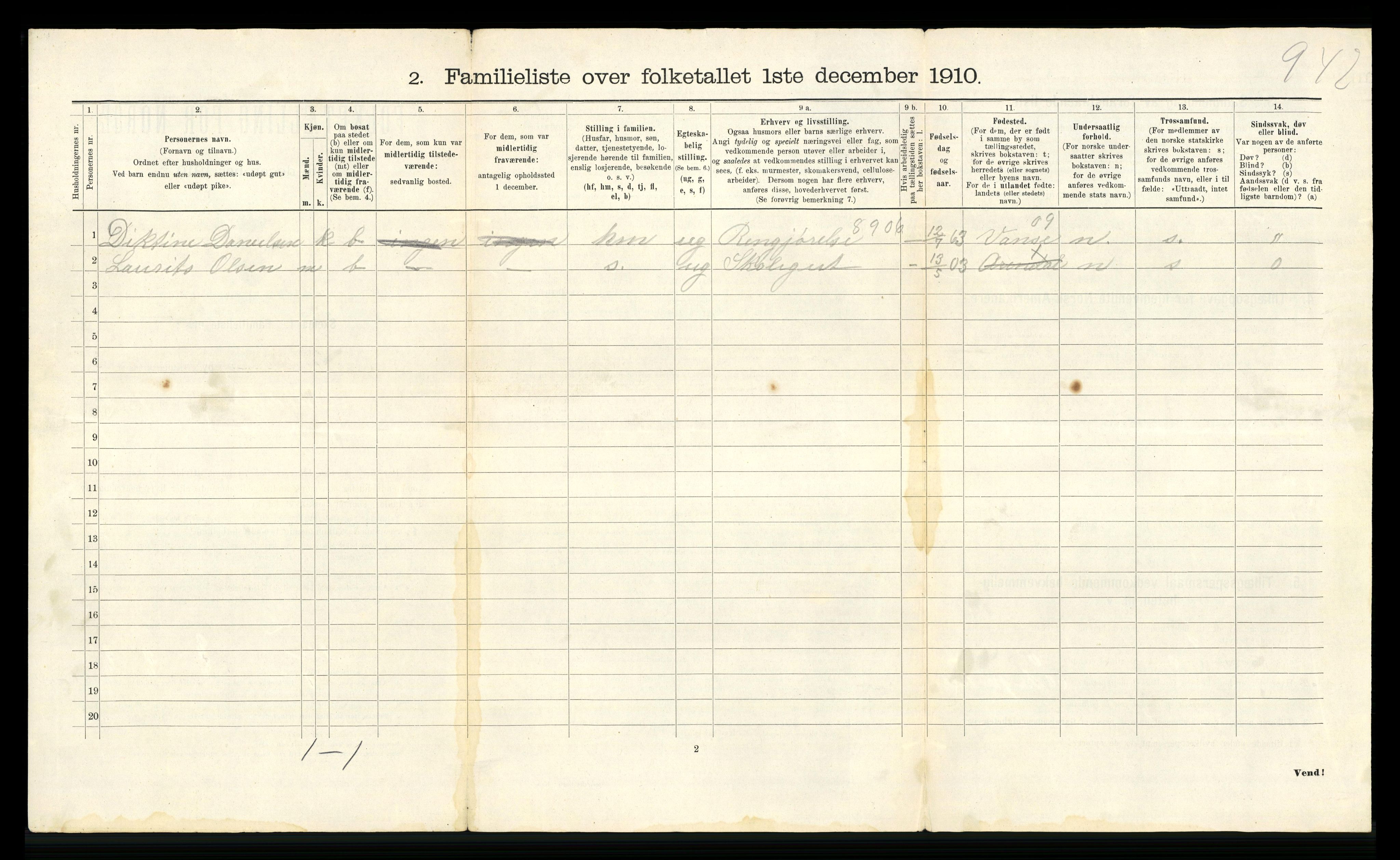 RA, 1910 census for Arendal, 1910, p. 1438