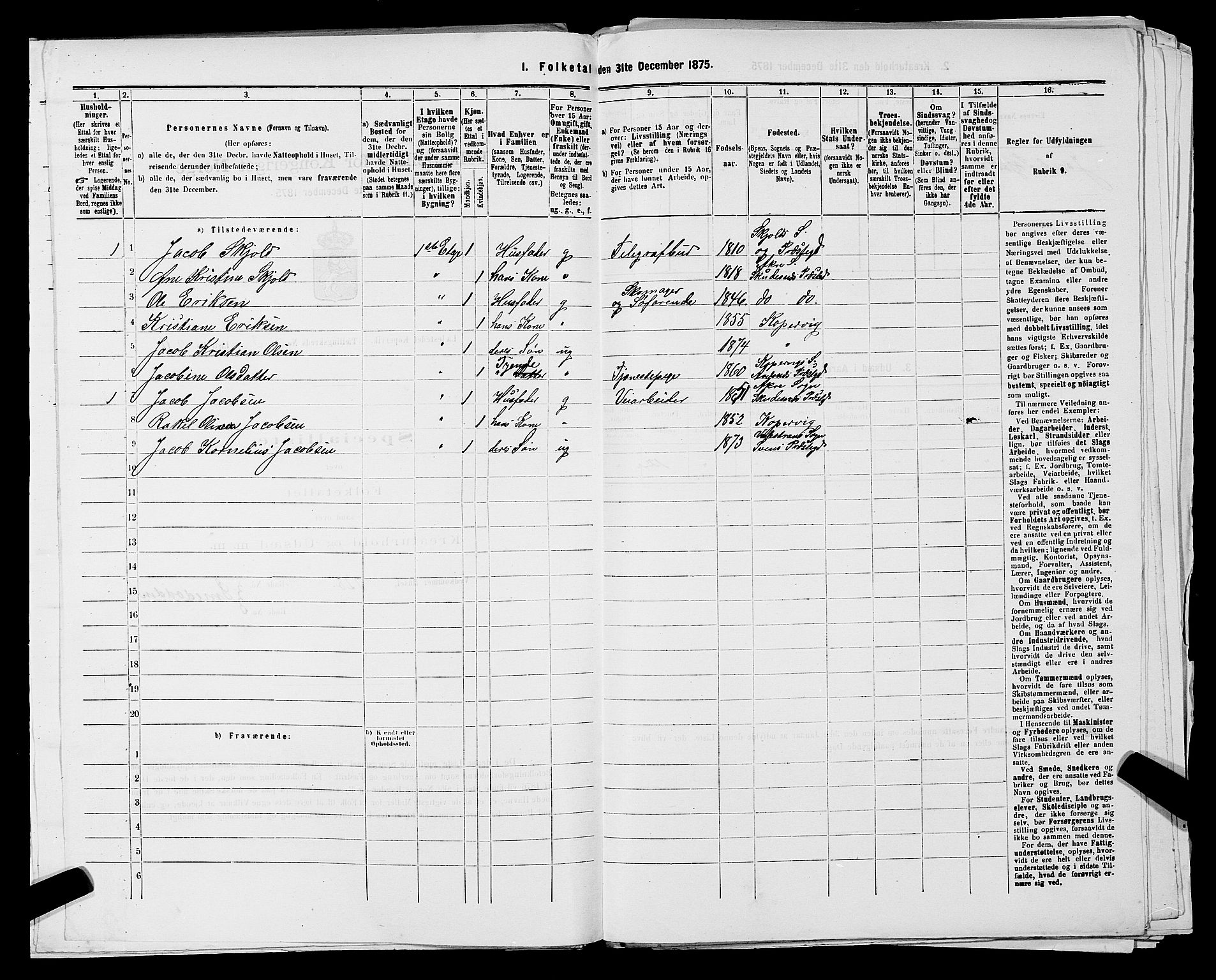 SAST, 1875 census for 1105B Avaldsnes/Kopervik, 1875, p. 43