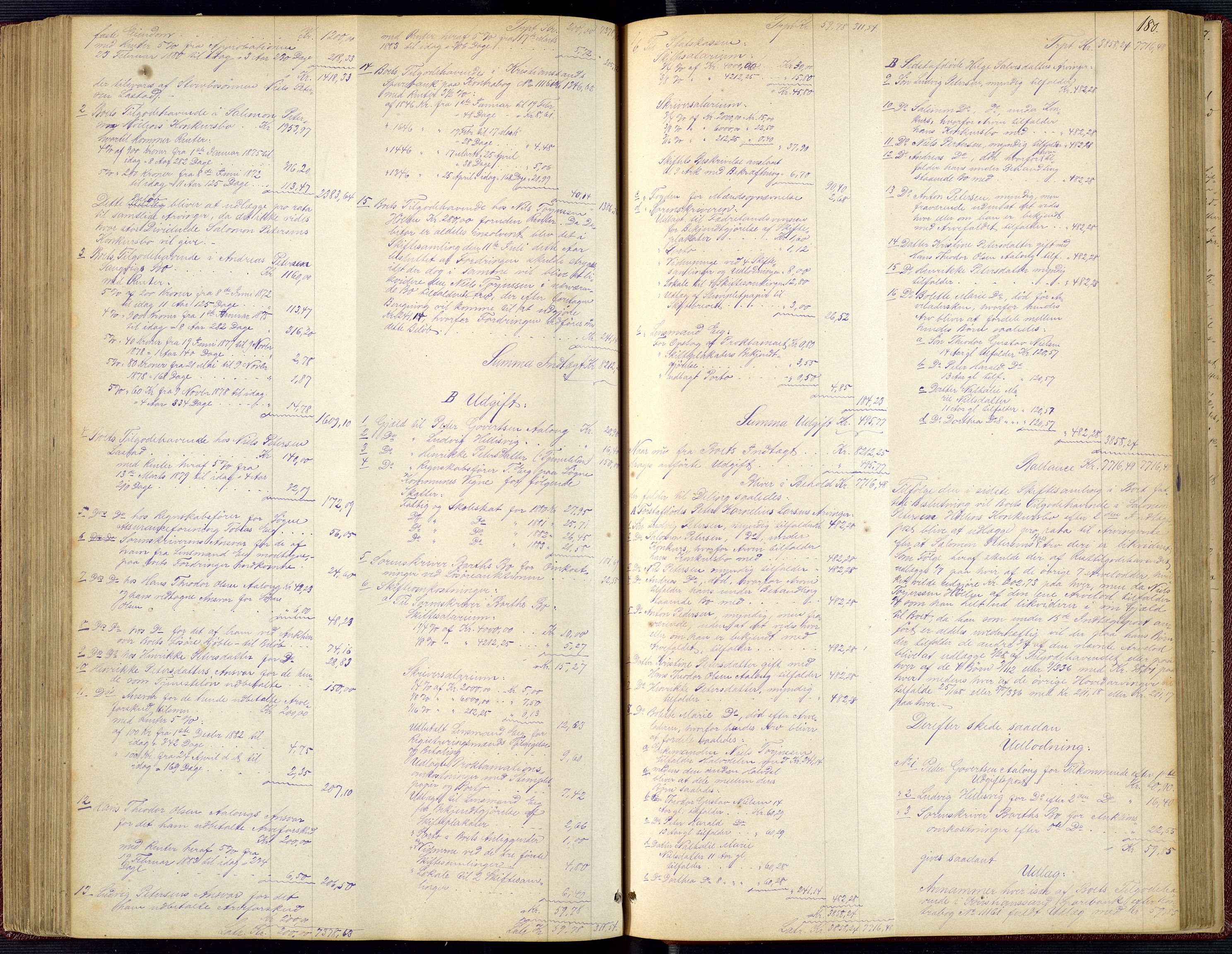 Torridal sorenskriveri, SAK/1221-0012/H/Hc/L0034: Skifteutlodningsprotokoll med navneregister nr. 3, 1877-1888, p. 180