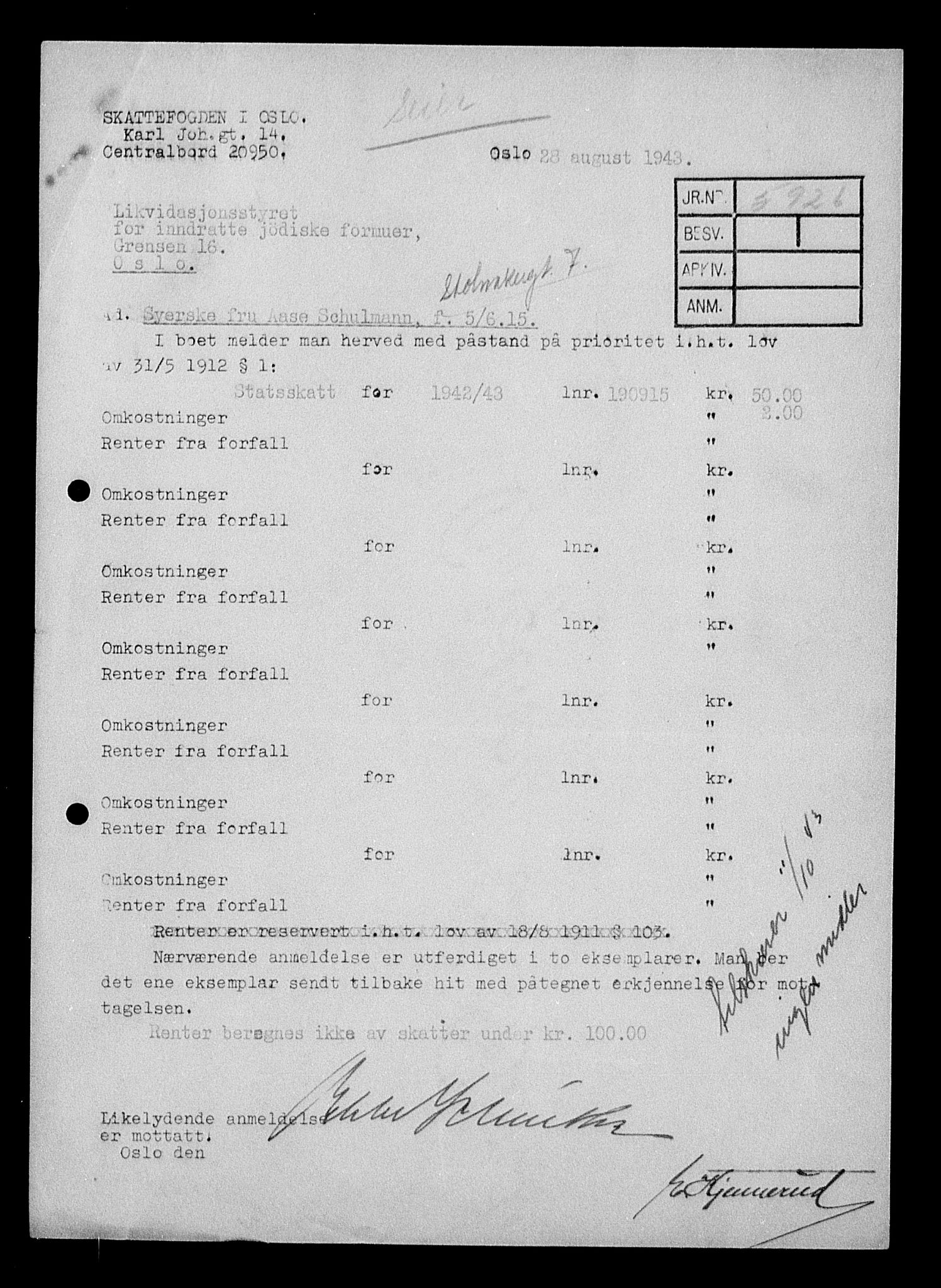 Justisdepartementet, Tilbakeføringskontoret for inndratte formuer, AV/RA-S-1564/H/Hc/Hcc/L0979: --, 1945-1947, p. 412