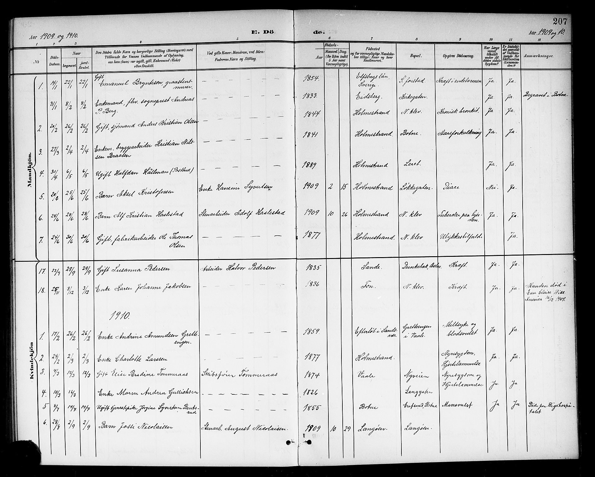 Holmestrand kirkebøker, AV/SAKO-A-346/G/Ga/L0006: Parish register (copy) no. 6, 1901-1923, p. 207