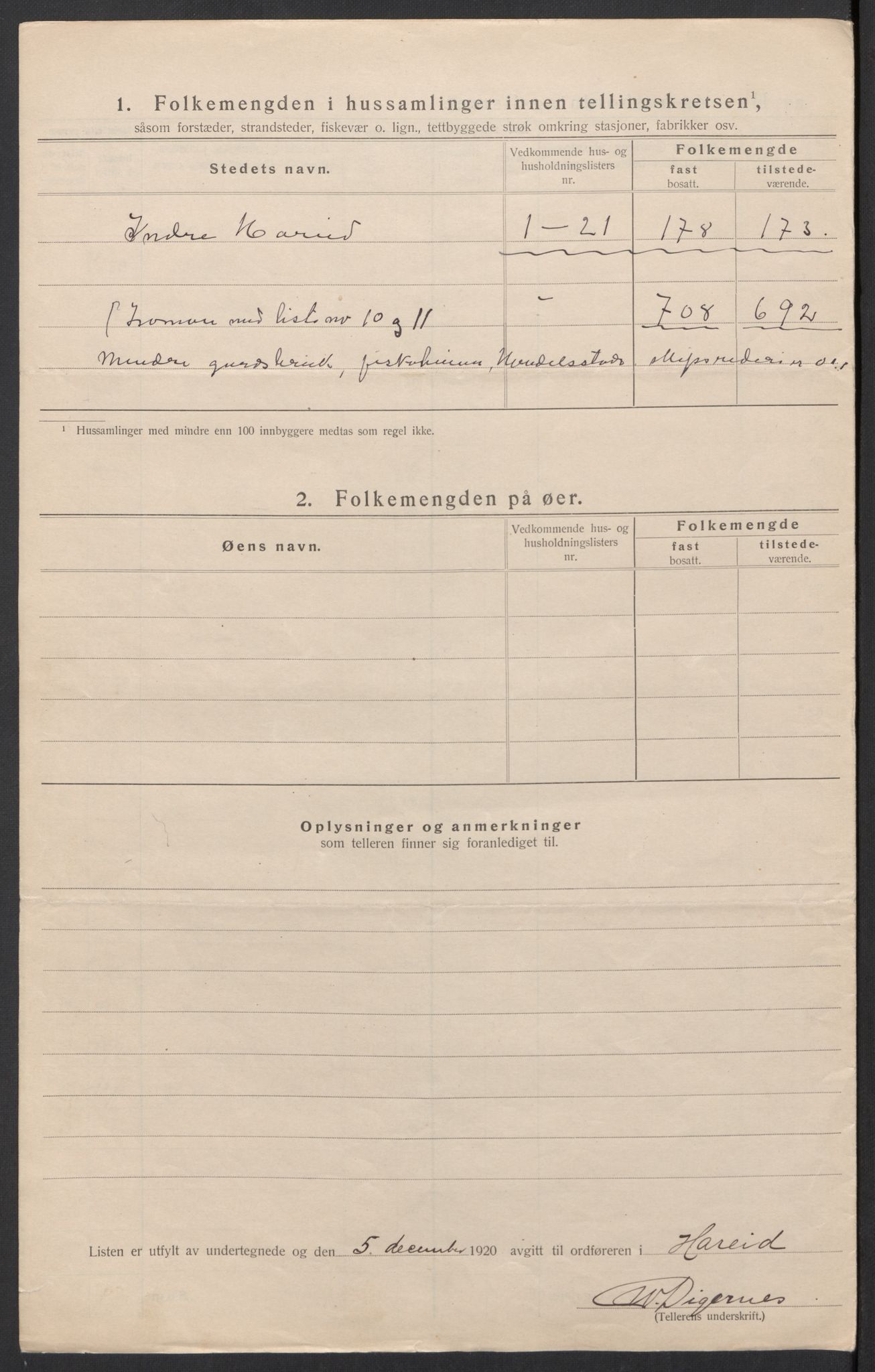 SAT, 1920 census for Hareid, 1920, p. 44