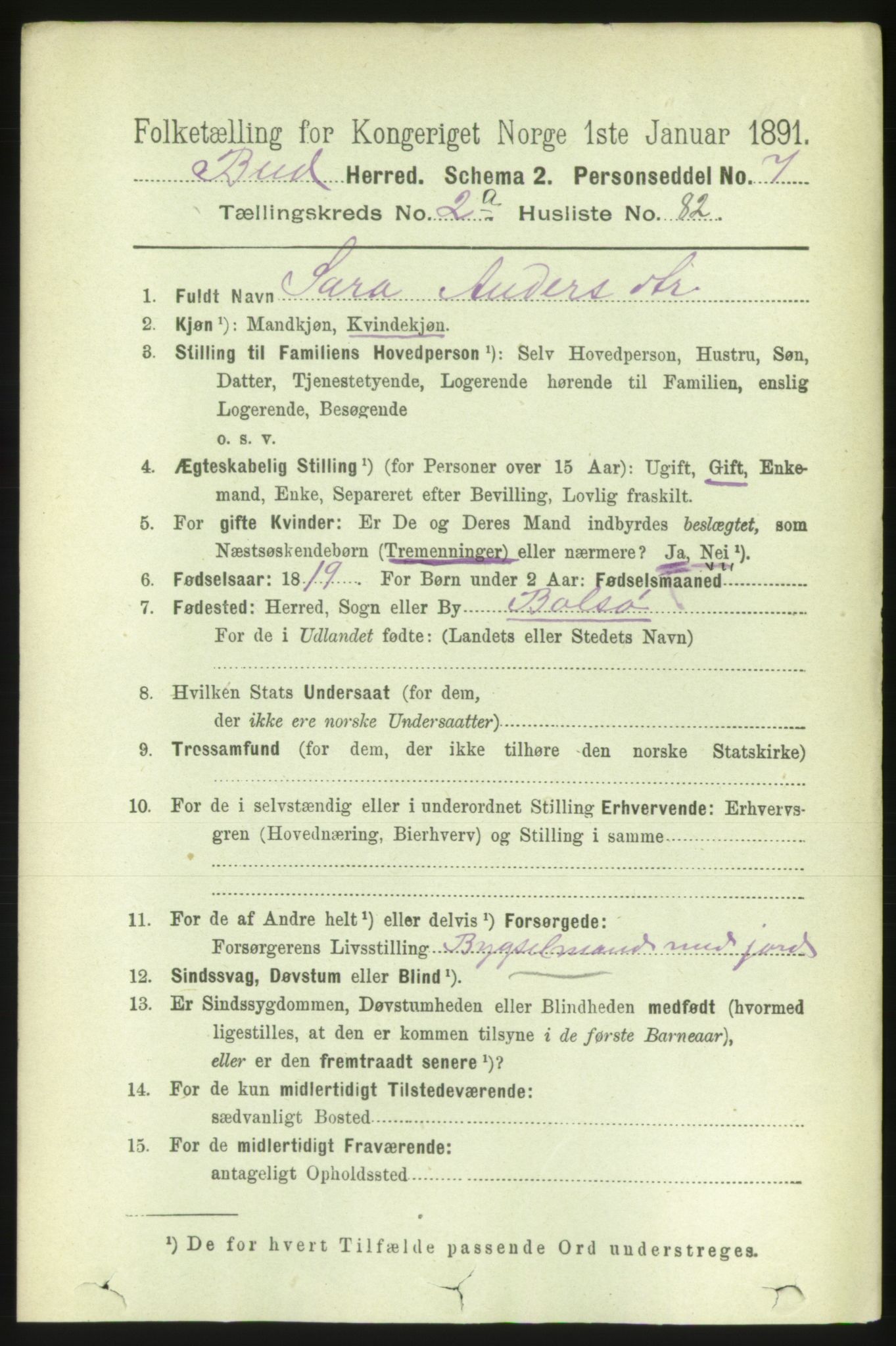 RA, 1891 census for 1549 Bud, 1891, p. 1182