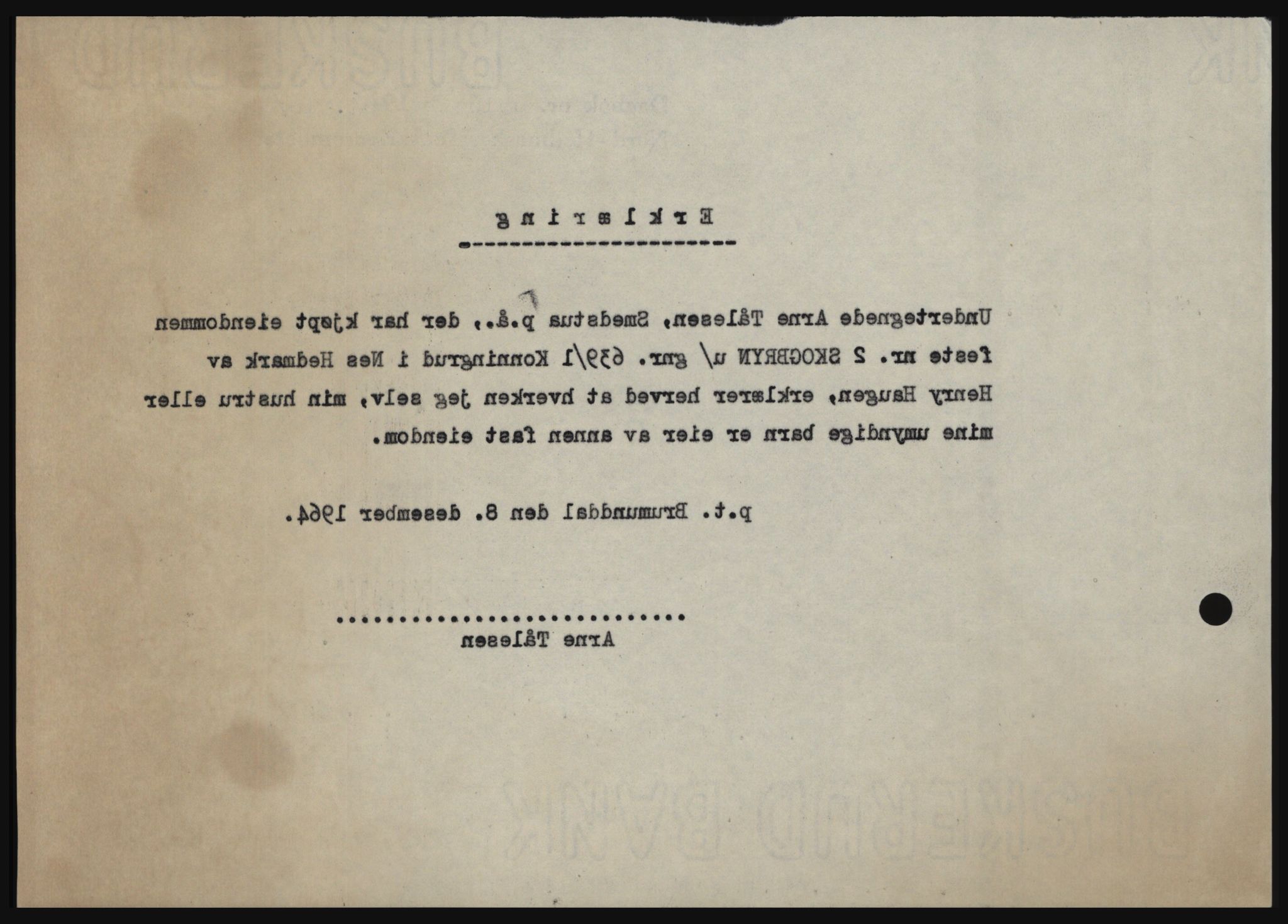 Nord-Hedmark sorenskriveri, SAH/TING-012/H/Hc/L0021: Mortgage book no. 21, 1964-1965, Diary no: : 6516/1964