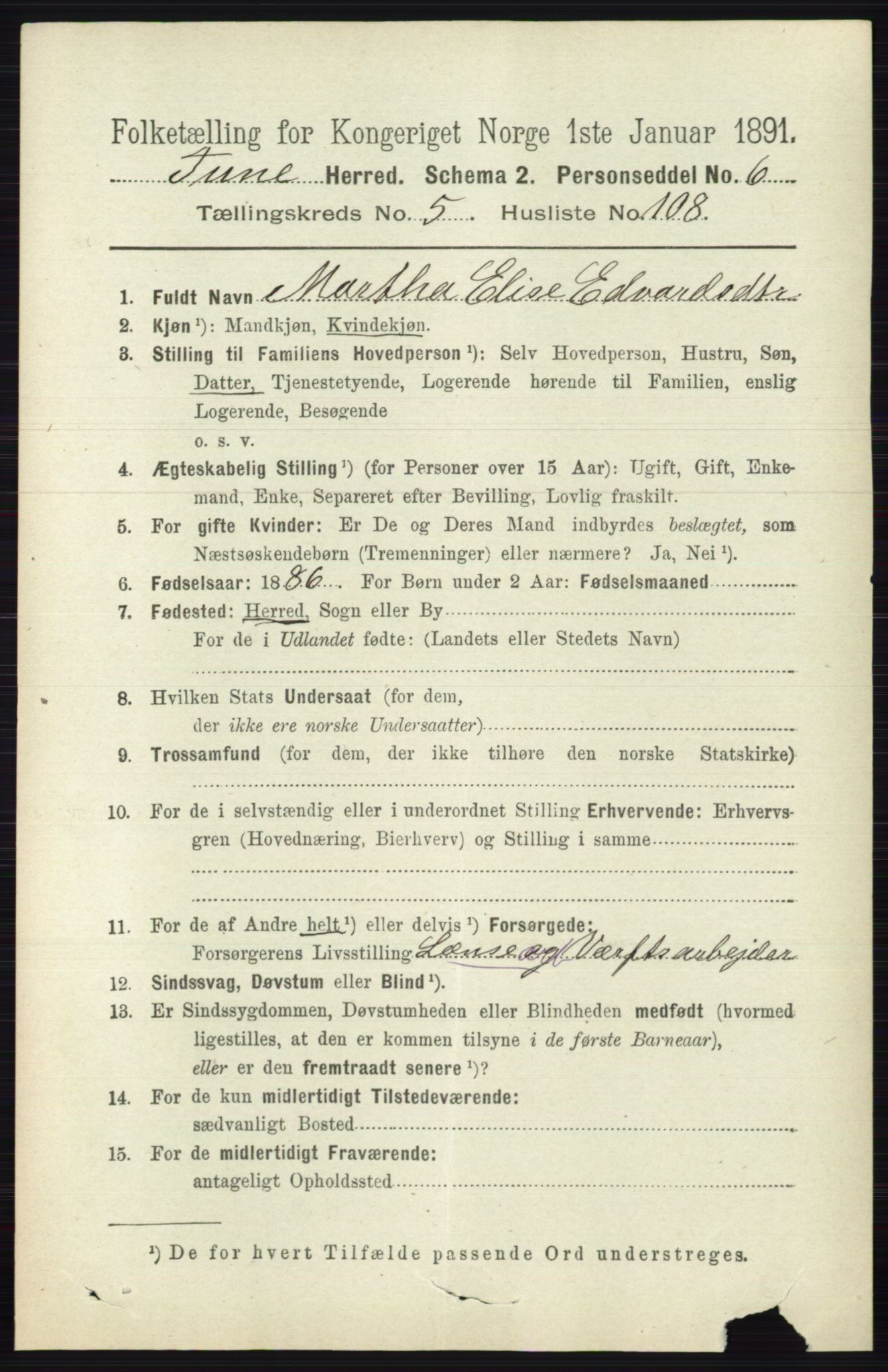 RA, 1891 census for 0130 Tune, 1891, p. 3945