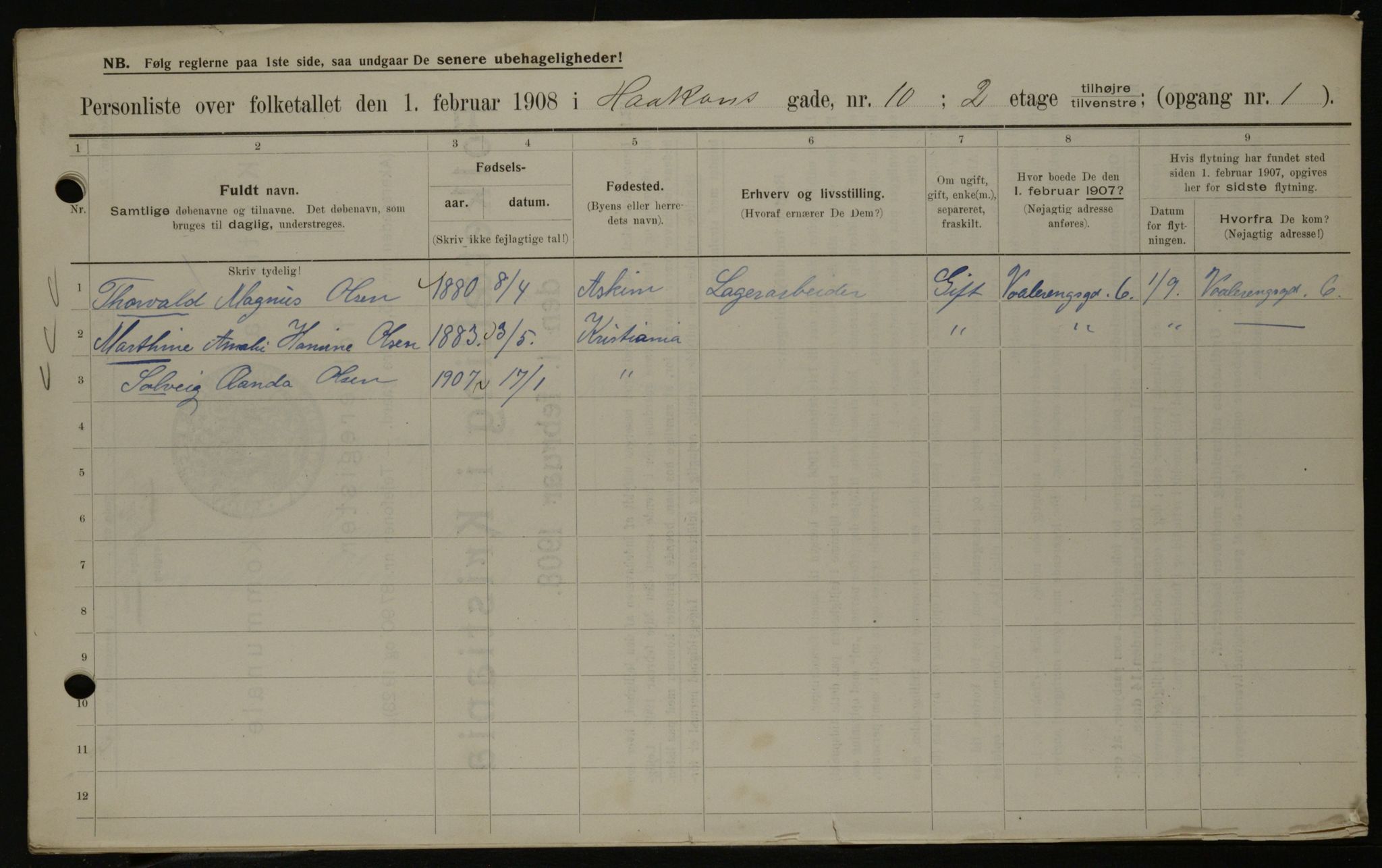 OBA, Municipal Census 1908 for Kristiania, 1908, p. 38412