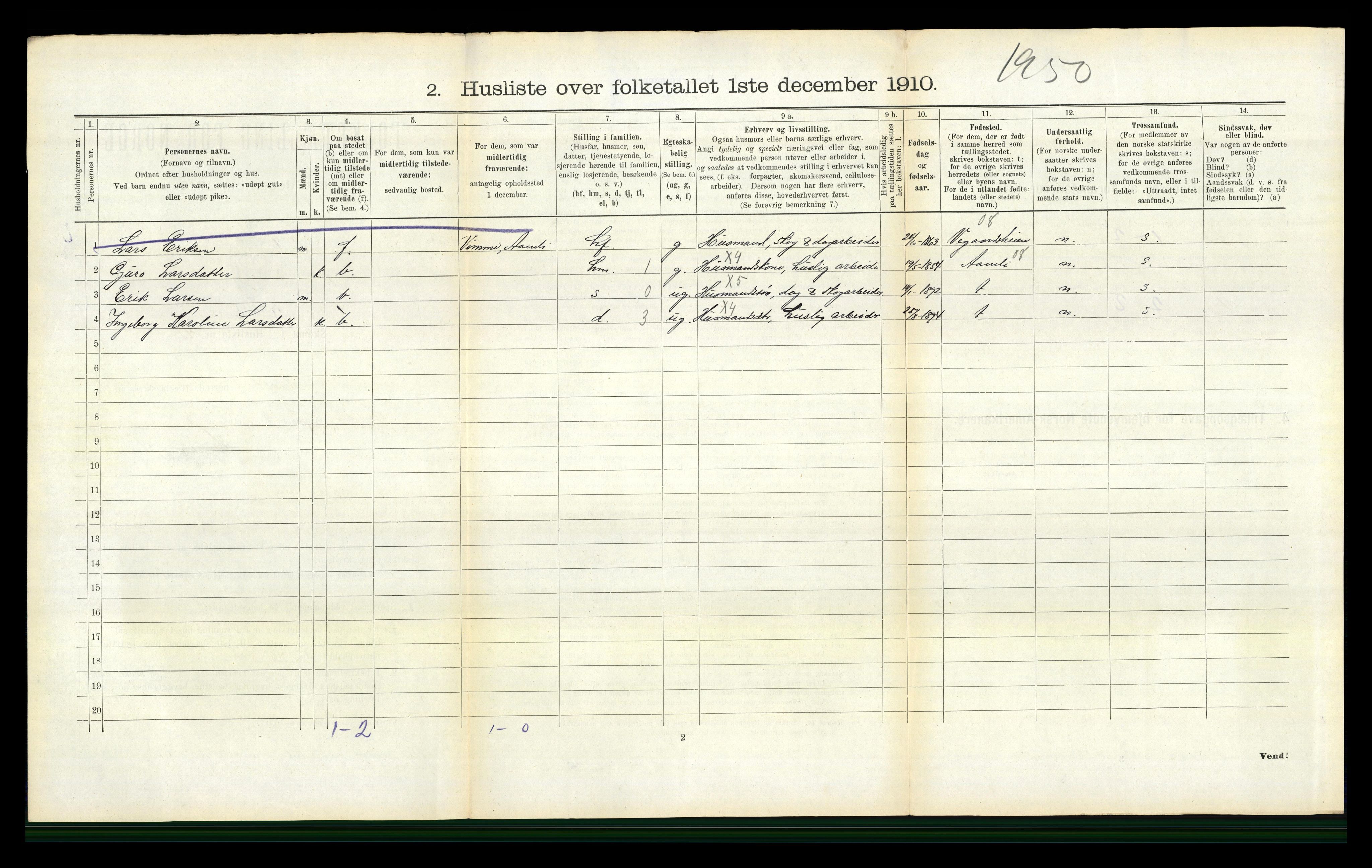 RA, 1910 census for Holt, 1910, p. 485