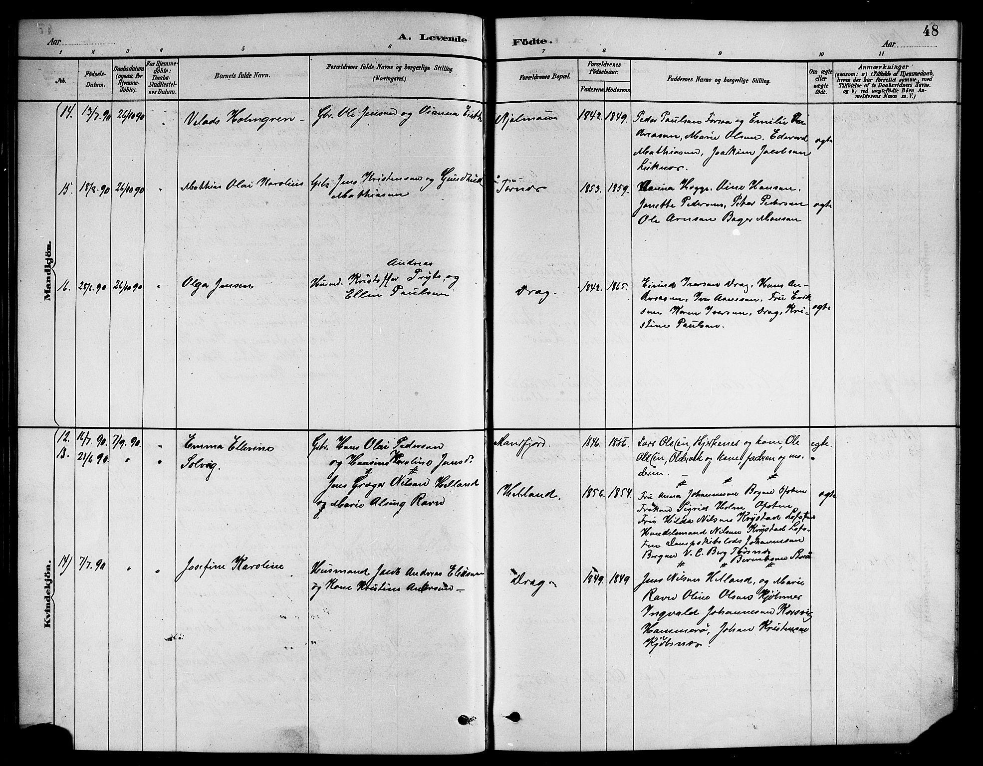 Ministerialprotokoller, klokkerbøker og fødselsregistre - Nordland, AV/SAT-A-1459/861/L0876: Parish register (copy) no. 861C02, 1887-1903, p. 48