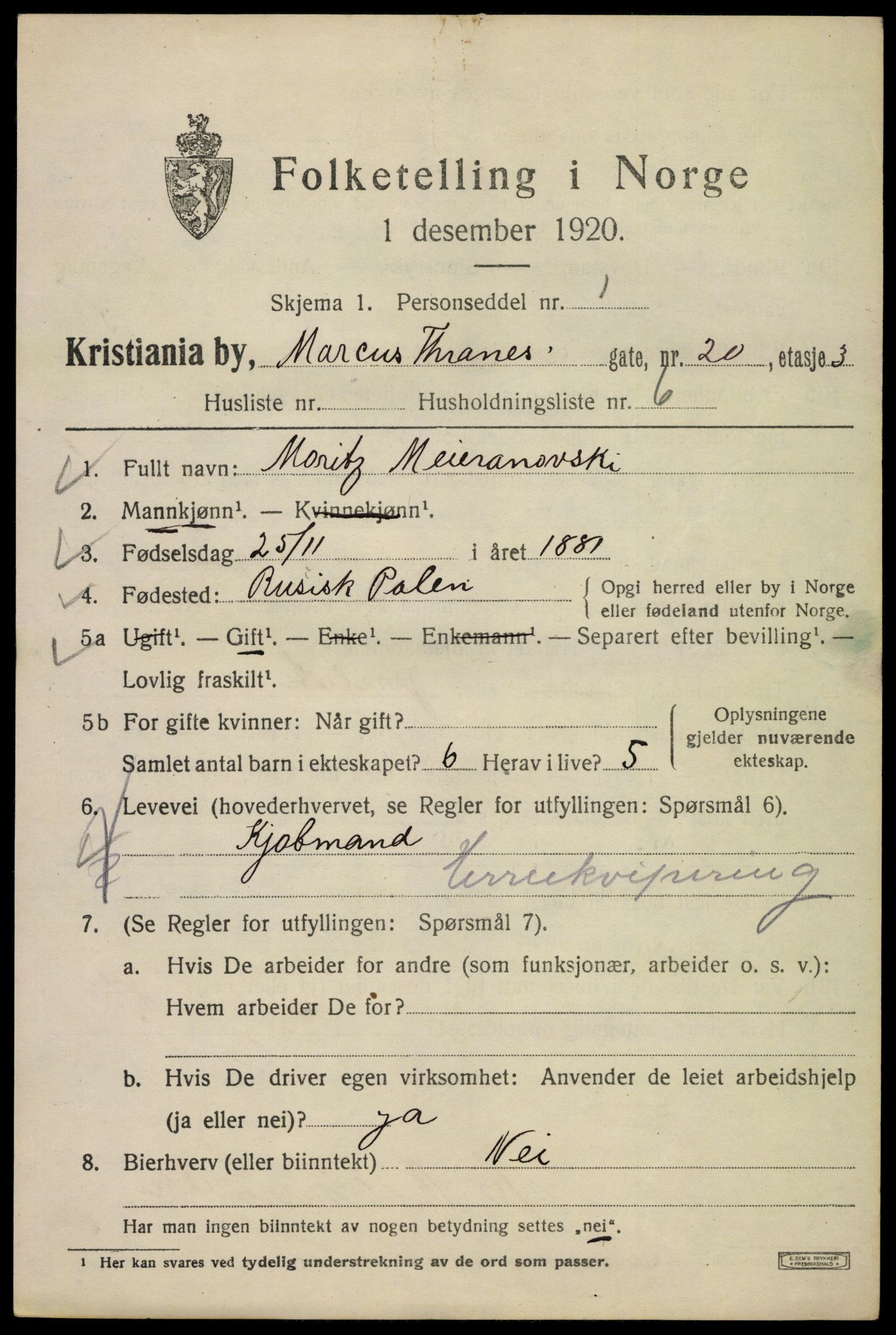 SAO, 1920 census for Kristiania, 1920, p. 375445