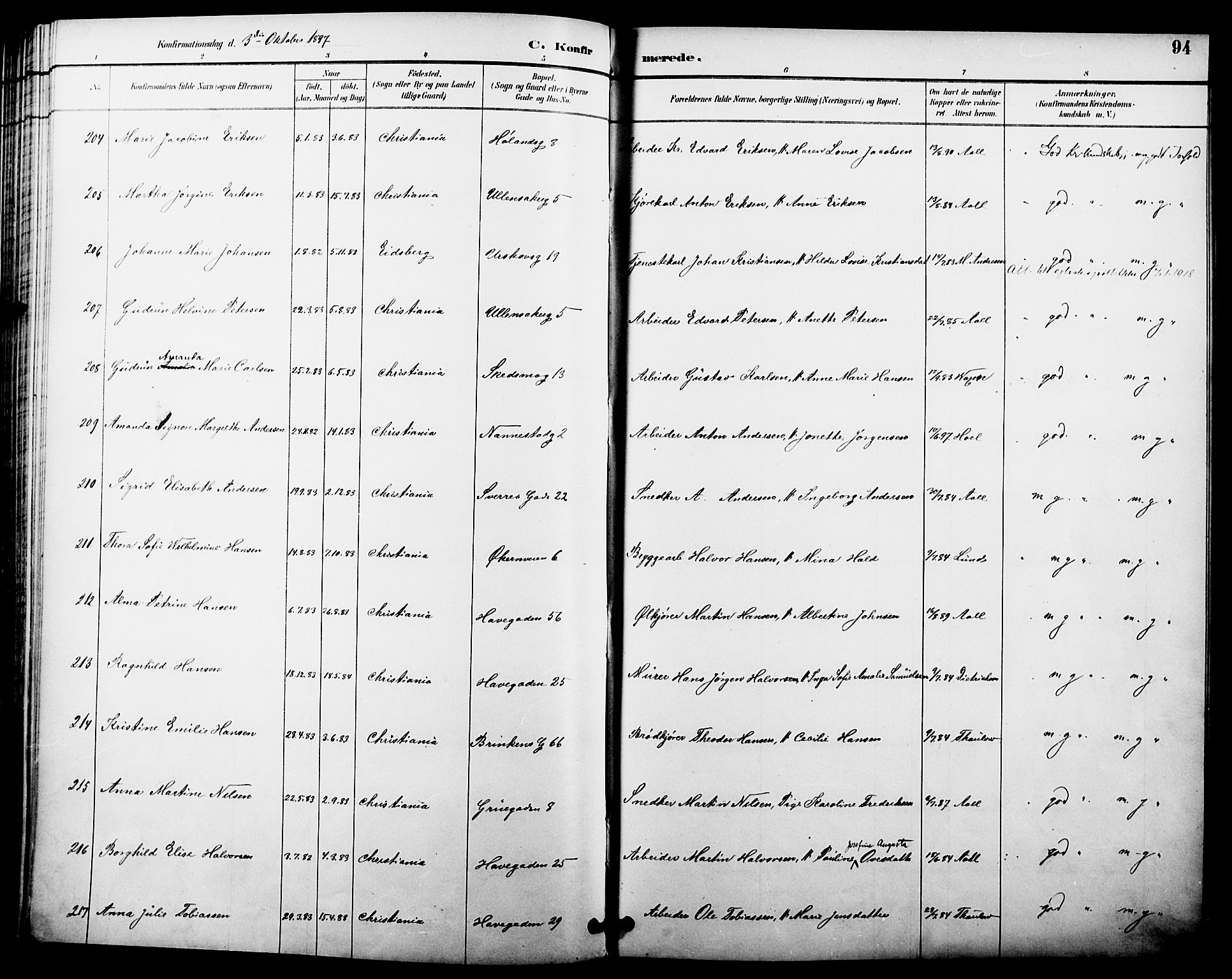 Kampen prestekontor Kirkebøker, AV/SAO-A-10853/F/Fa/L0008: Parish register (official) no. I 8, 1892-1902, p. 94