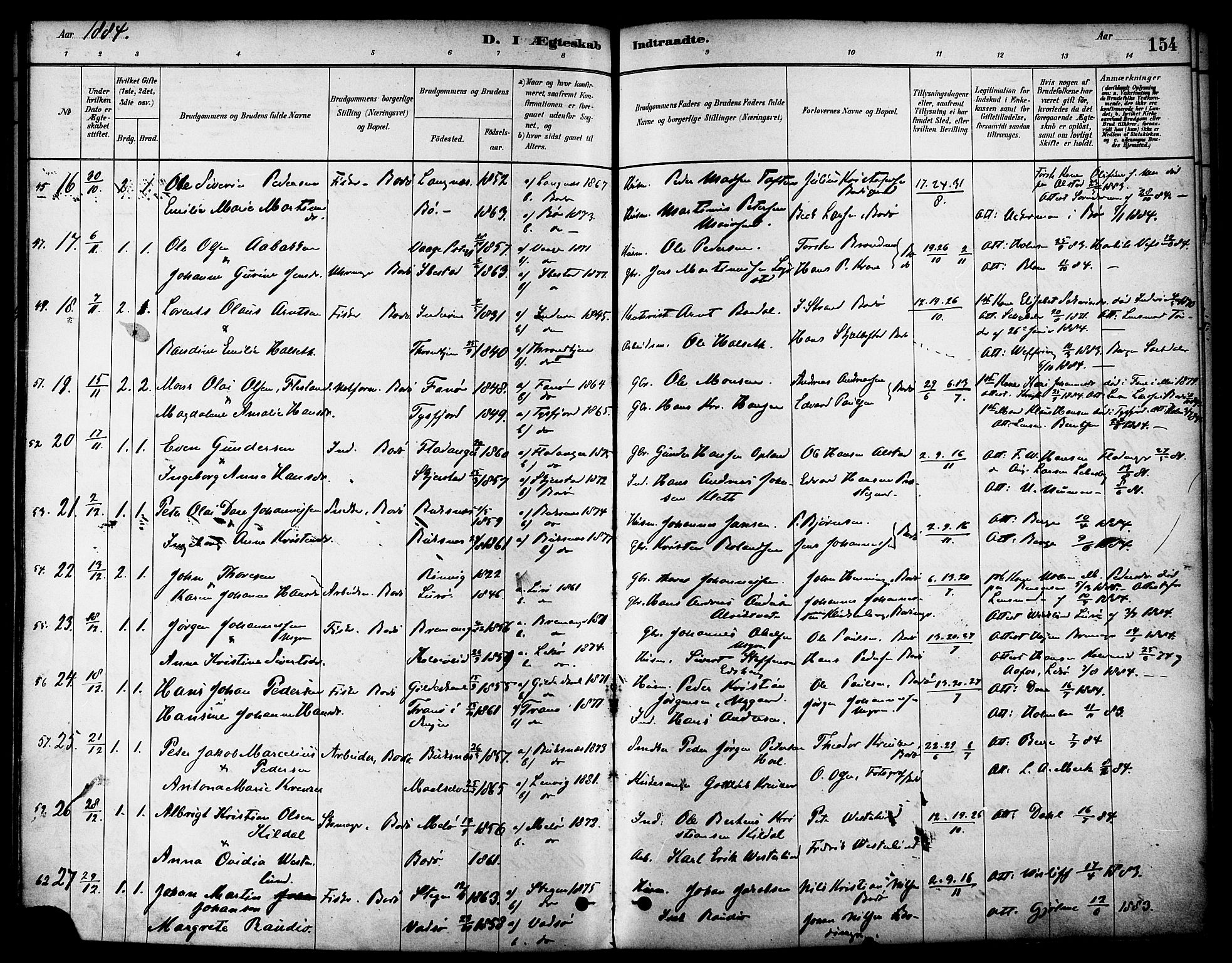 Ministerialprotokoller, klokkerbøker og fødselsregistre - Nordland, SAT/A-1459/801/L0030: Parish register (copy) no. 801C05, 1879-1887, p. 154